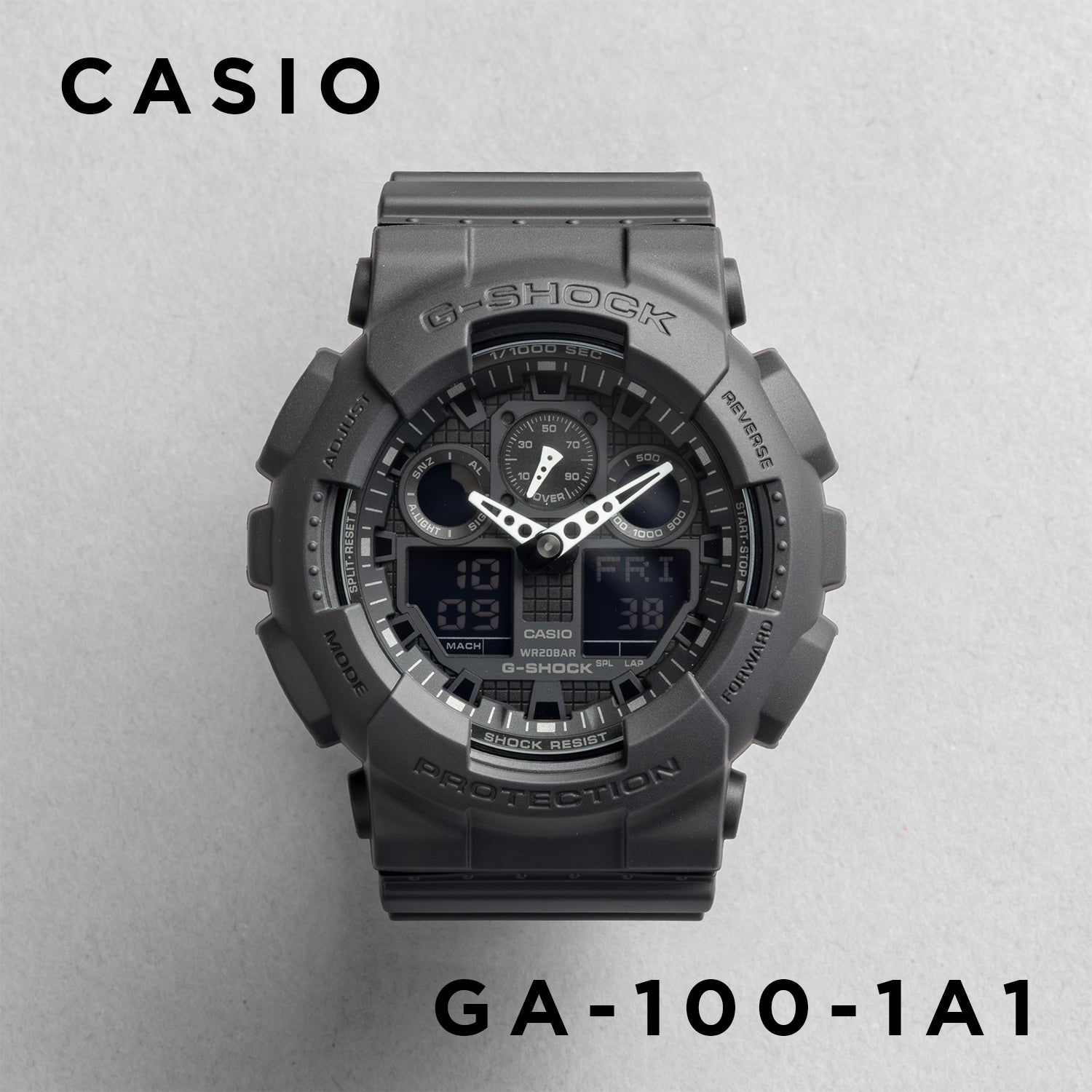 CASIO カシオ GA-100-1A1 ブラック ブラック文字盤 アナデジ メンズ 腕時計 正面