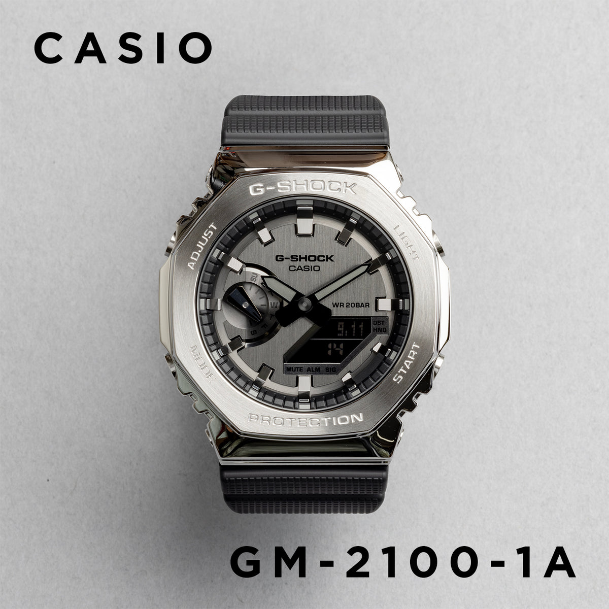 CASIO カシオ GM-2100-1A ブラック シルバー文字盤 アナデジ G-SHOCK メンズ 腕時計 正面
