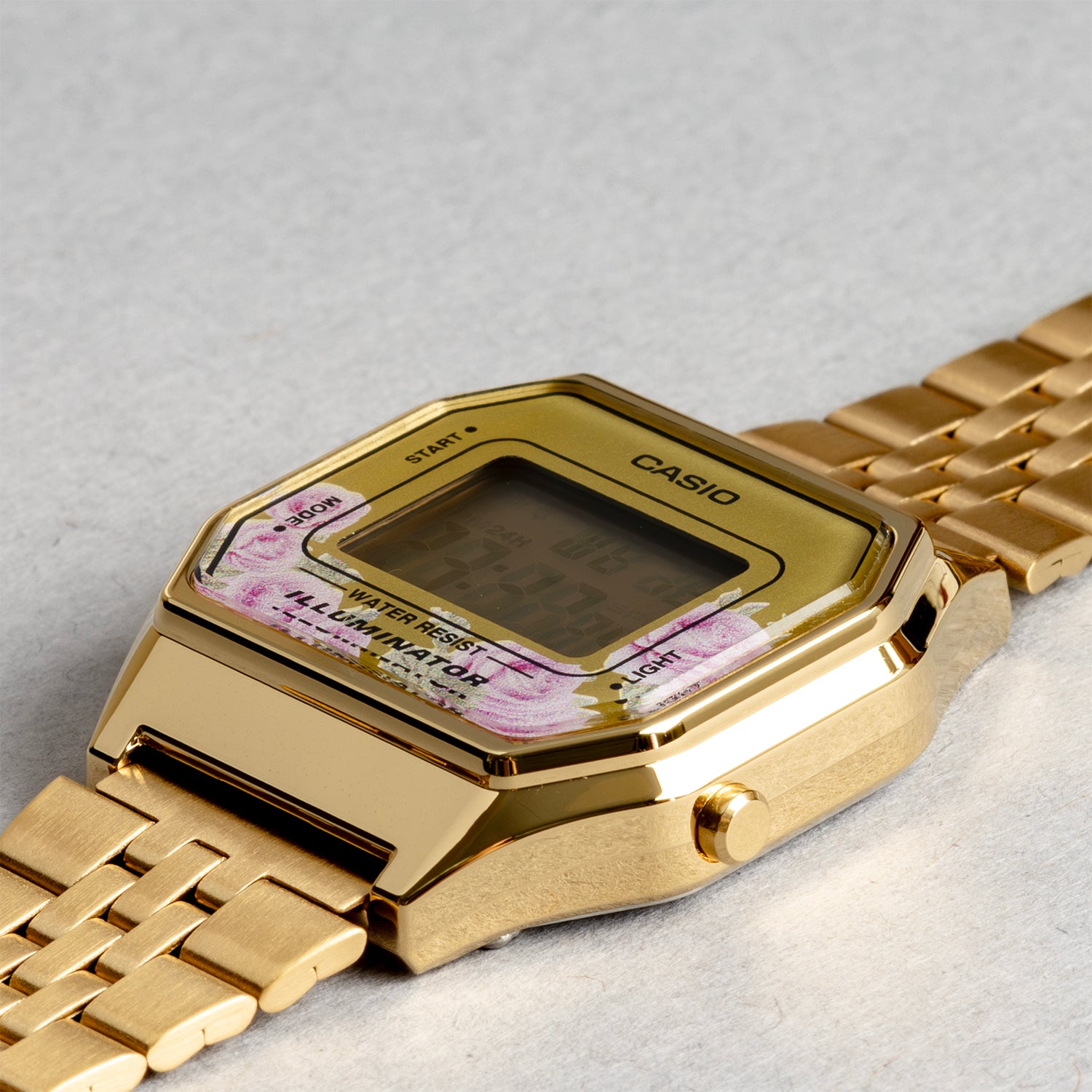 CASIO カシオ LA680WGA-4C ゴールド ゴールド（花柄）文字盤 デジタル レディース 腕時計 斜め