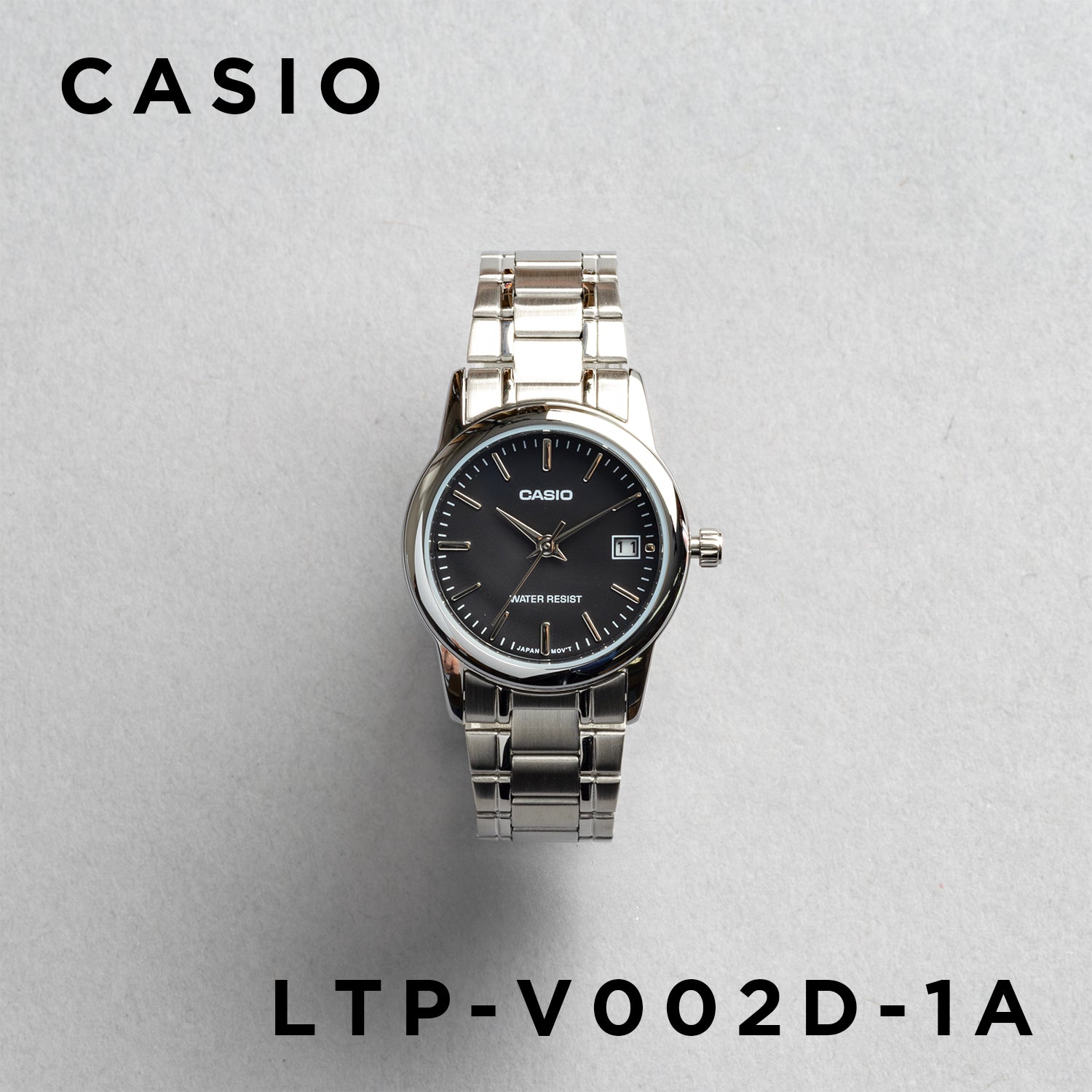 CASIO カシオ LTP-V002D-1A シルバー ブラック文字盤 アナログ レディース 腕時計 正面