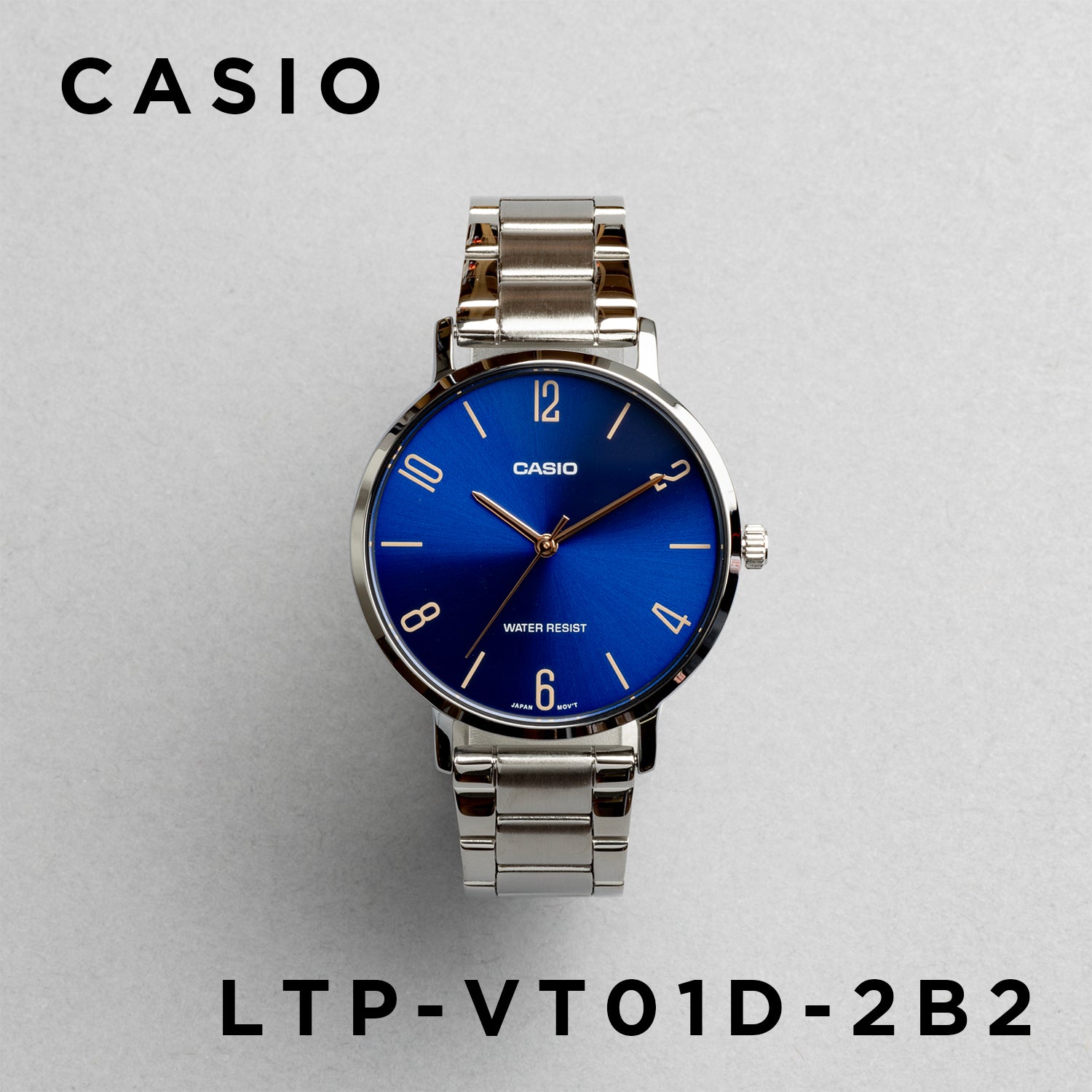 CASIO カシオ LTP-VT01D-2B2 シルバー ネイビー文字盤 アナログ レディース 腕時計 正面