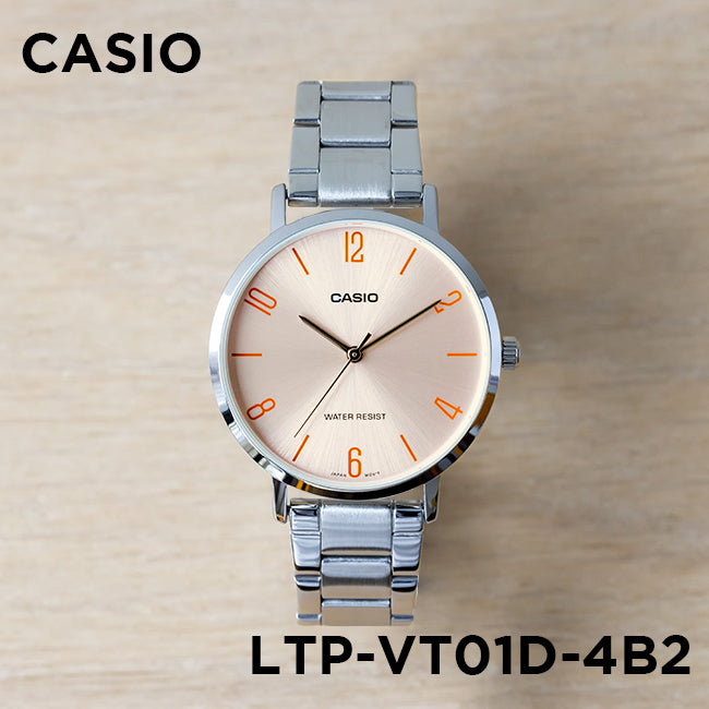 CASIO カシオ LTP-VT01D-4B2 シルバー ピンク文字盤 アナログ レディース 腕時計 正面