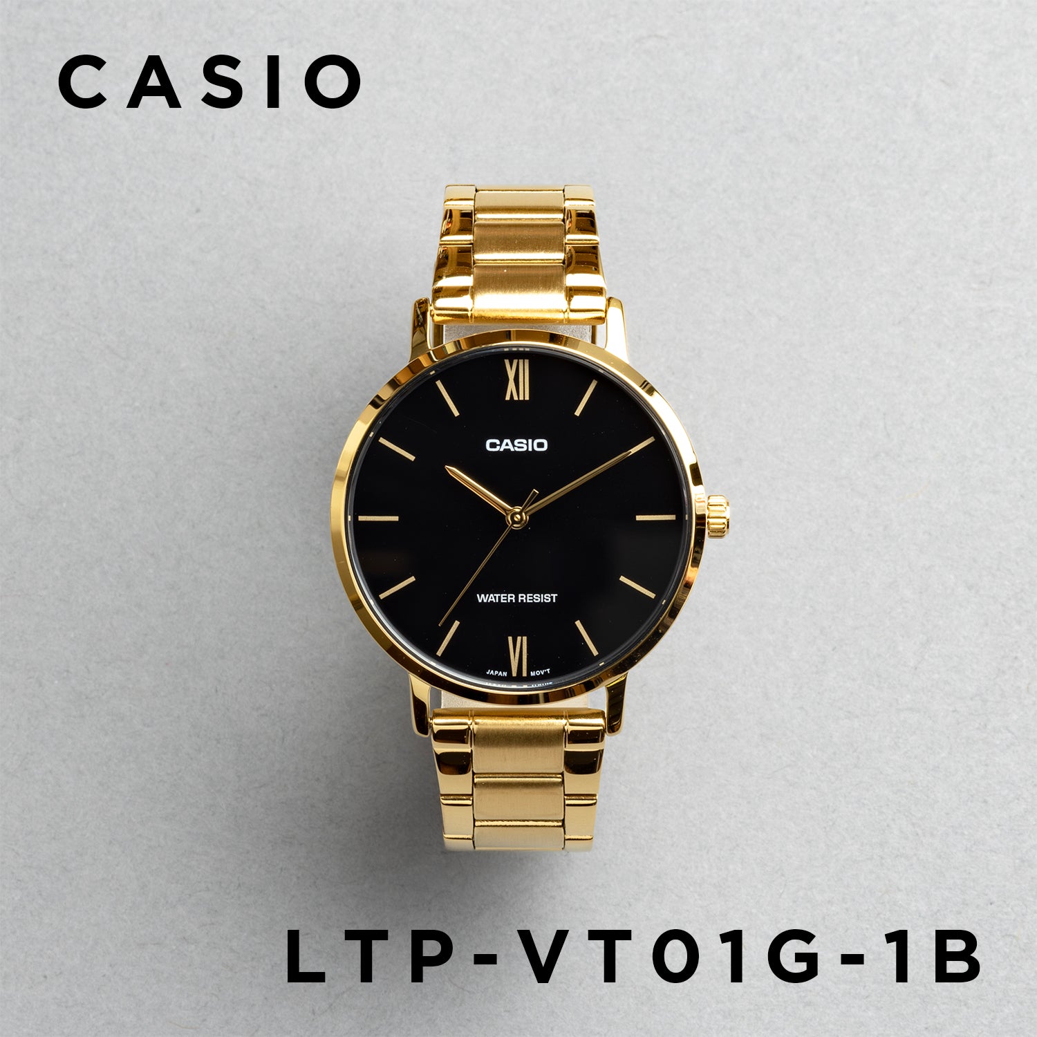 CASIO カシオ LTP-VT01G-1B ゴールド ブラック文字盤 アナログ レディース 腕時計 正面