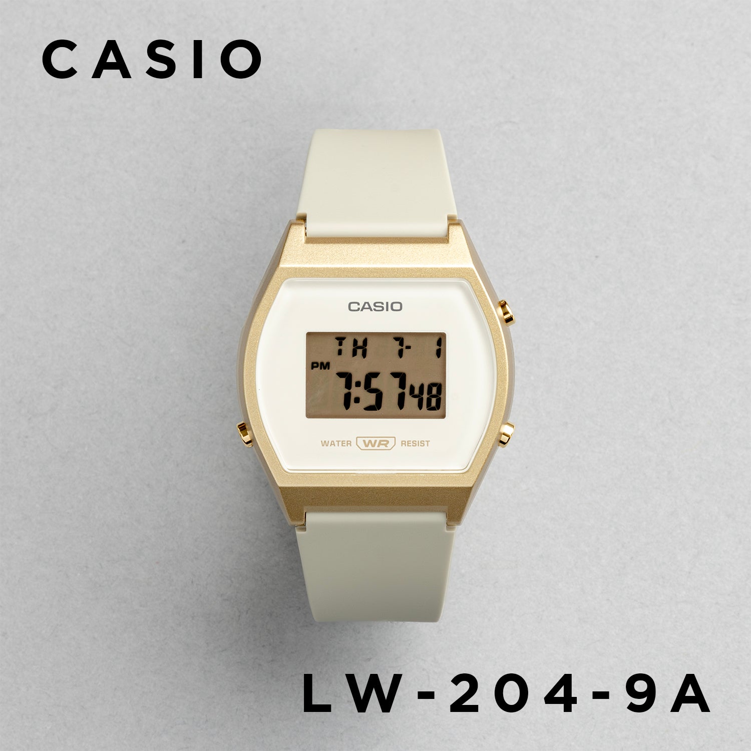 CASIO カシオ LW-204-9A ベージュ ホワイト文字盤 デジタル レディース 腕時計 正面