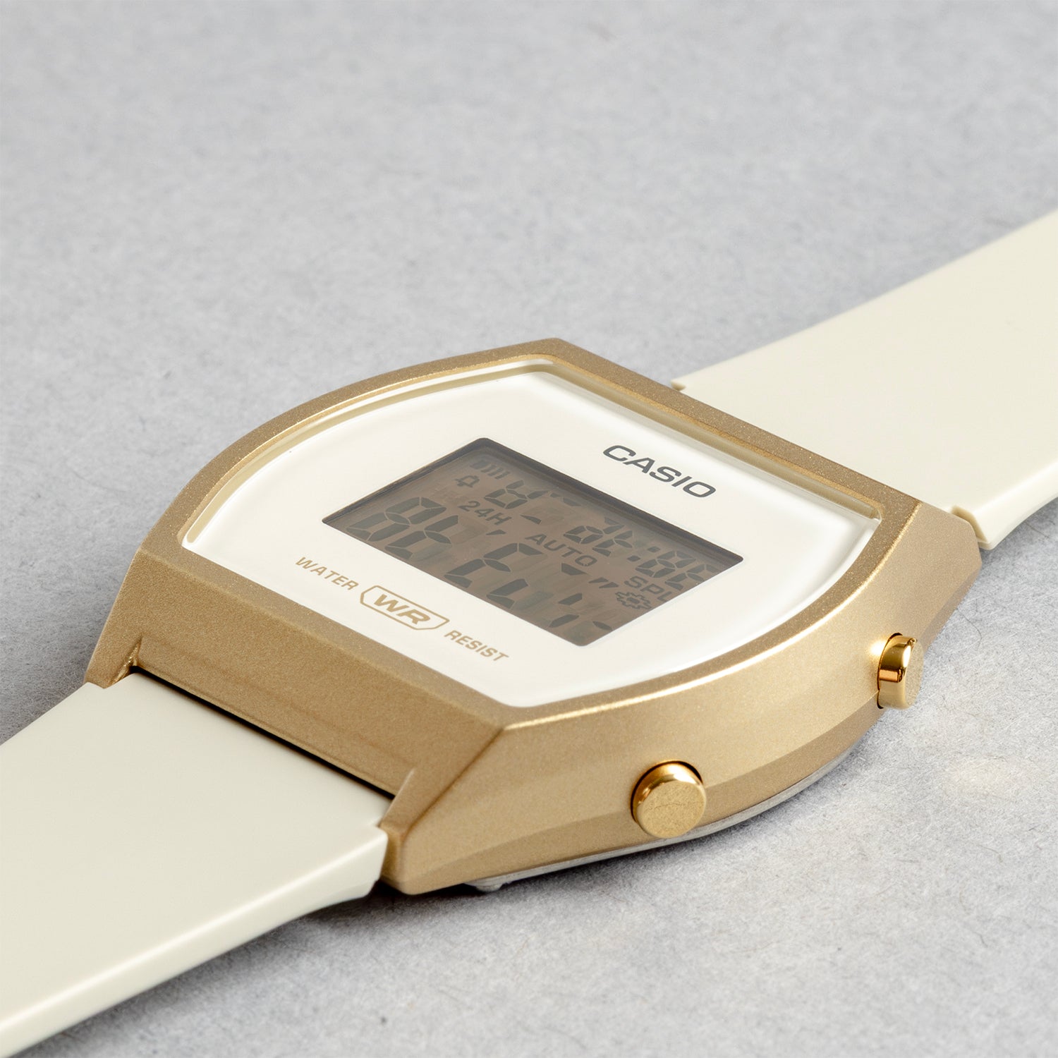 CASIO カシオ LW-204-9A ベージュ ホワイト文字盤 デジタル レディース 腕時計 斜め