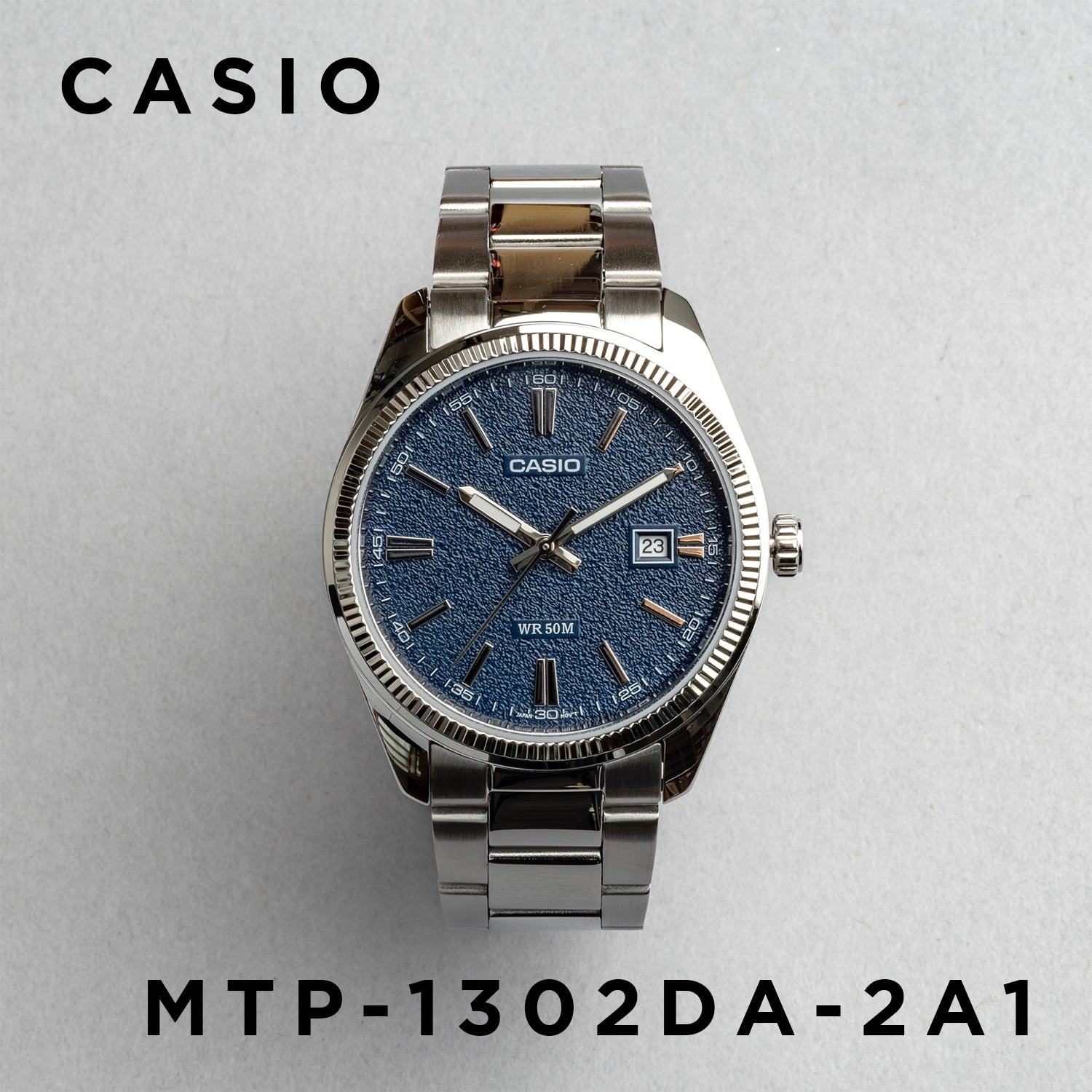 CASIO カシオ MTP-1302DA-2A1 シルバー ブルー文字盤 アナログ メンズ 腕時計 正面