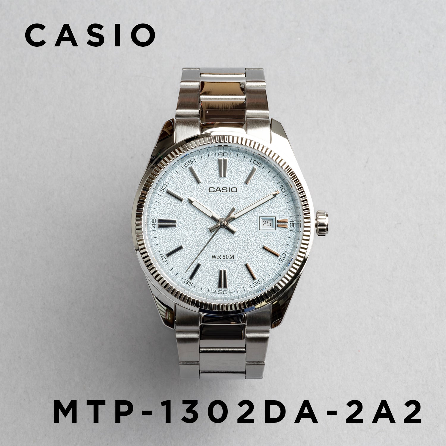 CASIO カシオ MTP-1302DA-2A2 シルバー ライトブルー文字盤 アナログ メンズ 腕時計 正面