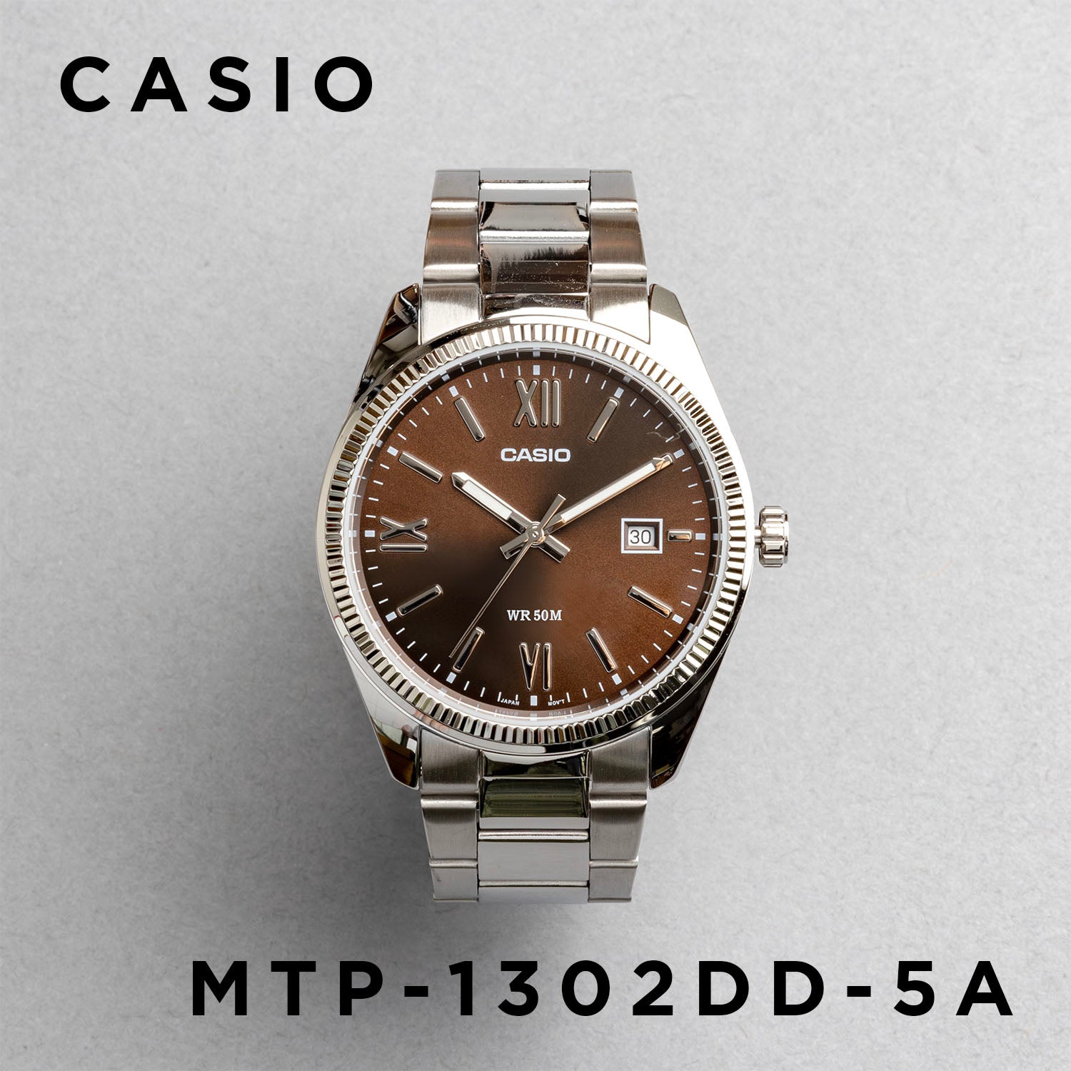 CASIO カシオ MTP-1302DD-5A シルバー ブラウン文字盤 アナログ メンズ 腕時計 正面