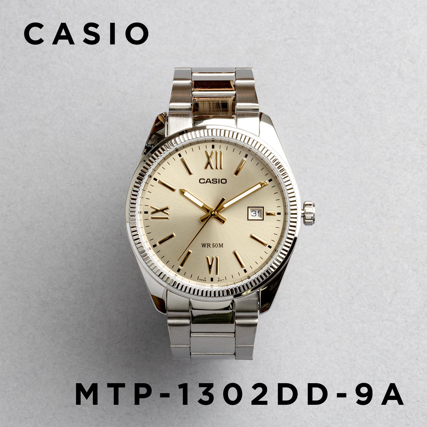 CASIO カシオ MTP-1302DD-9A シルバー ゴールド文字盤 アナログ メンズ 腕時計 正面