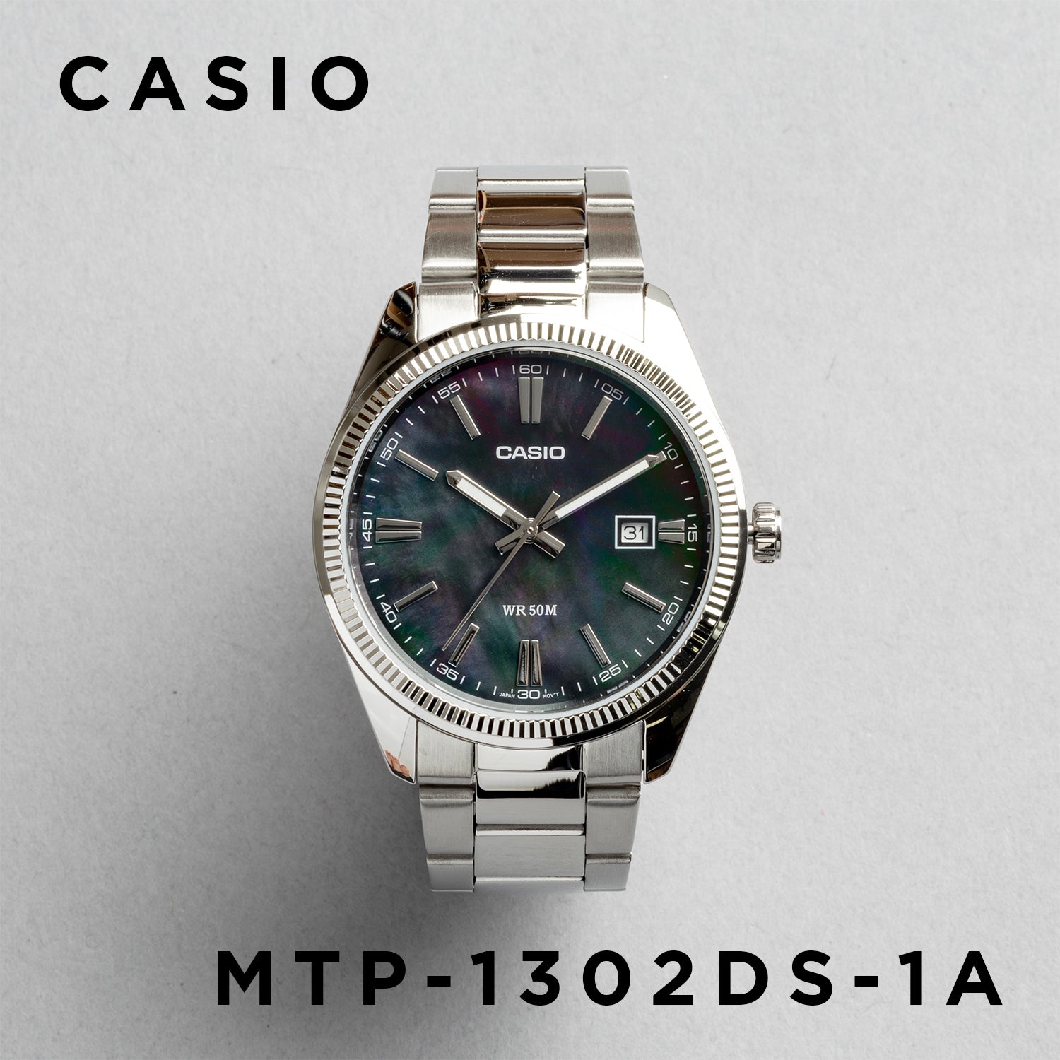 CASIO カシオ MTP-1302DS-1A シルバー ブラック文字盤 アナログ メンズ 腕時計 正面