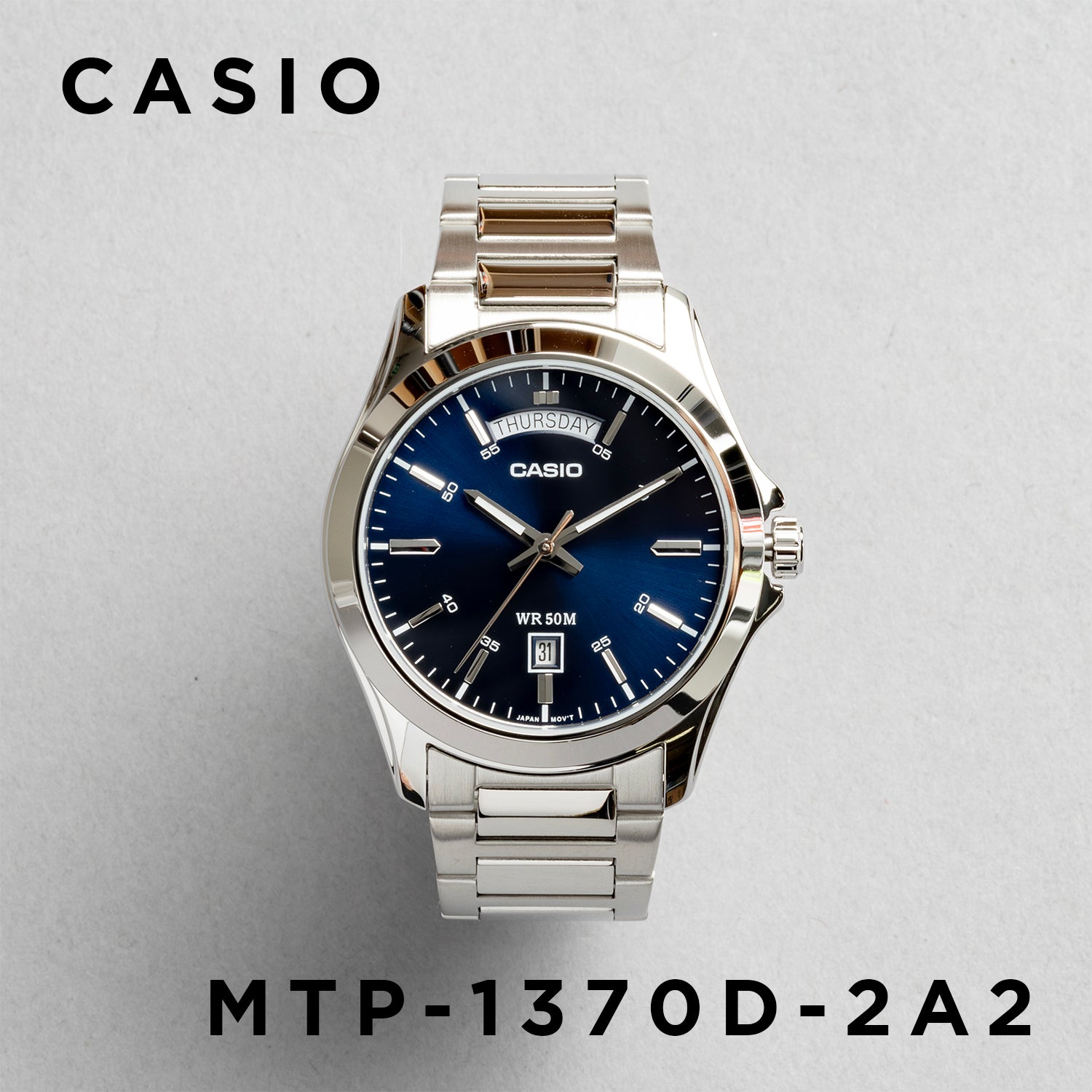 CASIO カシオ MTP-1370D-2A2 シルバー ネイビー文字盤 アナログ メンズ 腕時計 正面