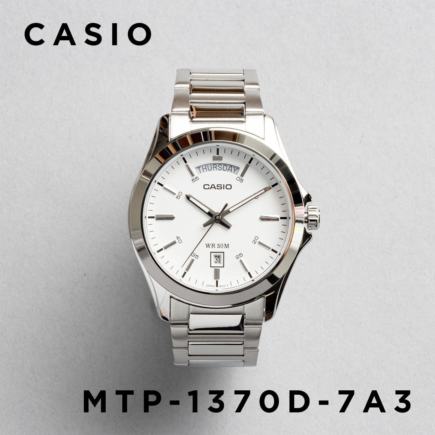 CASIO カシオ MTP-1370D-7A3 シルバー ホワイト文字盤 アナログ メンズ 腕時計 正面