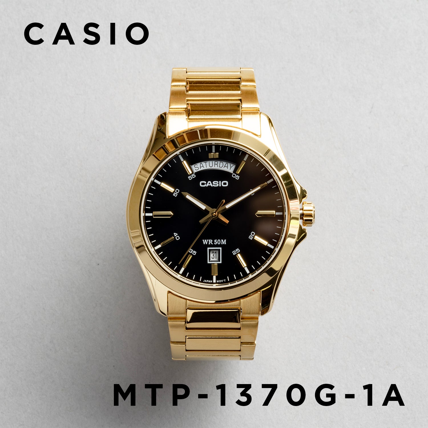 CASIO カシオ MTP-1370G-1A ゴールド ブラック文字盤 アナログ メンズ 腕時計 正面