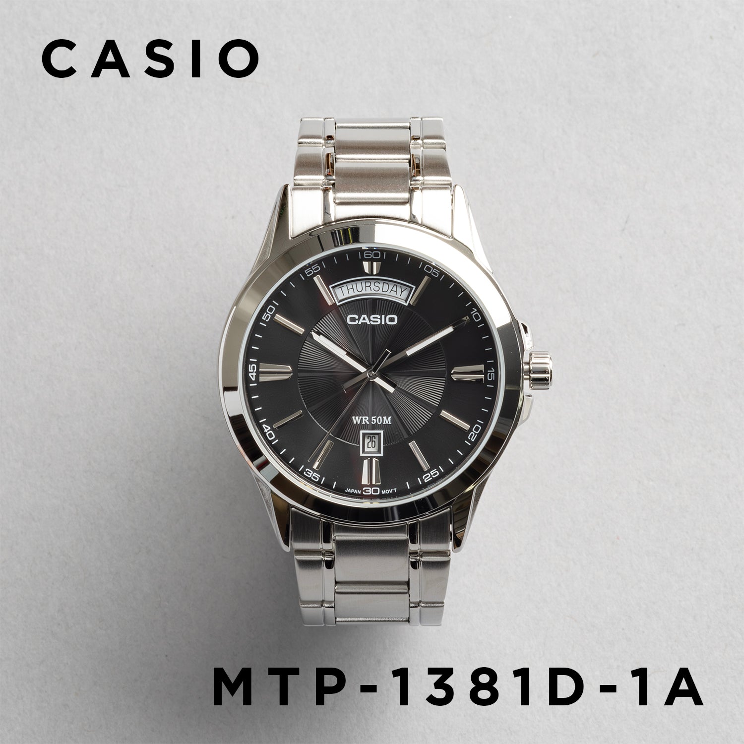 CASIO カシオ MTP-1381D-1A シルバー ブラック文字盤 アナログ メンズ 腕時計 正面