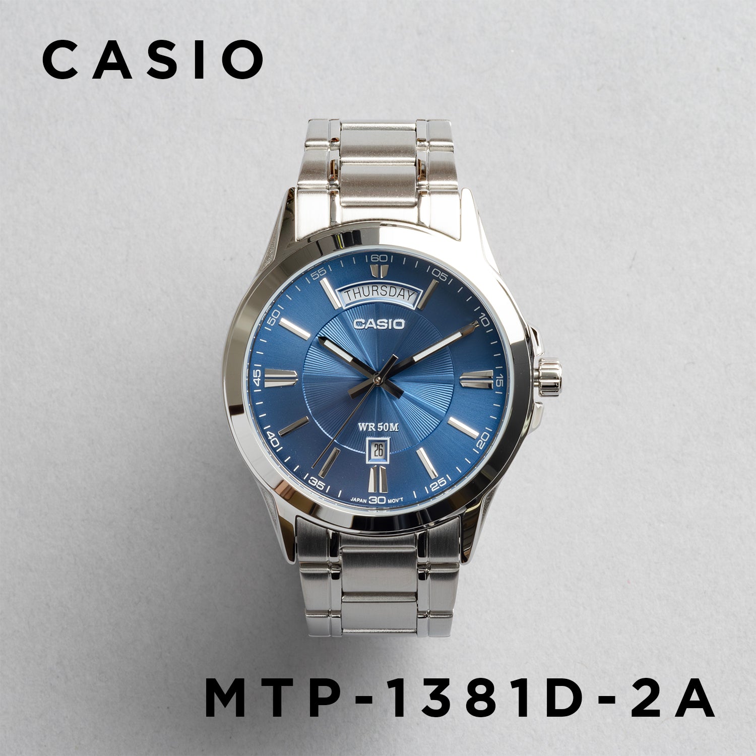 CASIO カシオ MTP-1381D-2A シルバー ブルー文字盤 アナログ メンズ 腕時計 正面