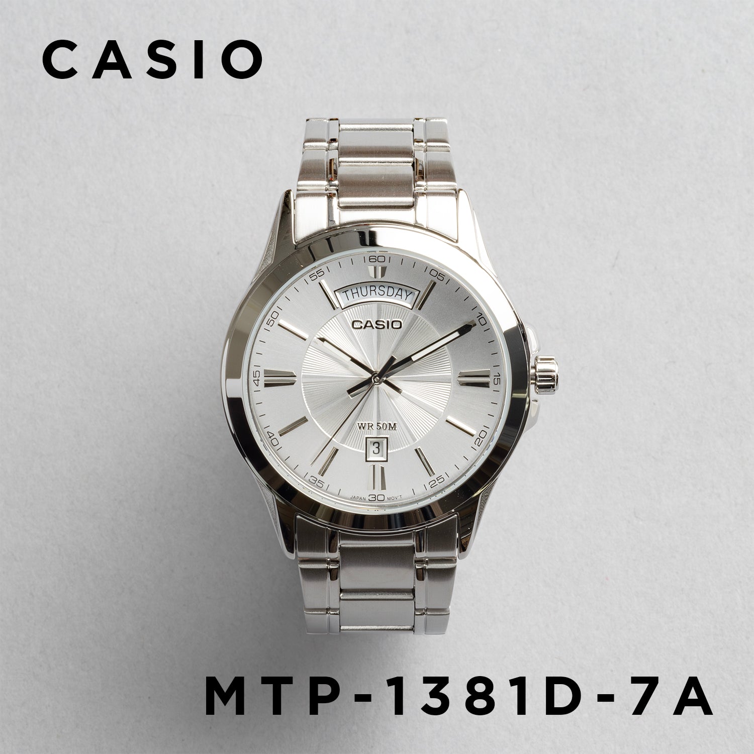CASIO カシオ MTP-1381D-7A シルバー シルバー文字盤 アナログ メンズ 腕時計 正面