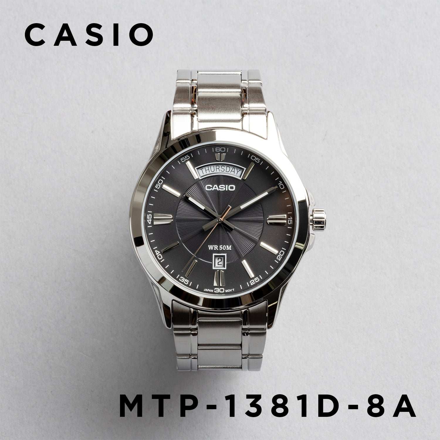 CASIO カシオ MTP-1381D-8A シルバー グレー文字盤 アナログ メンズ 腕時計 正面