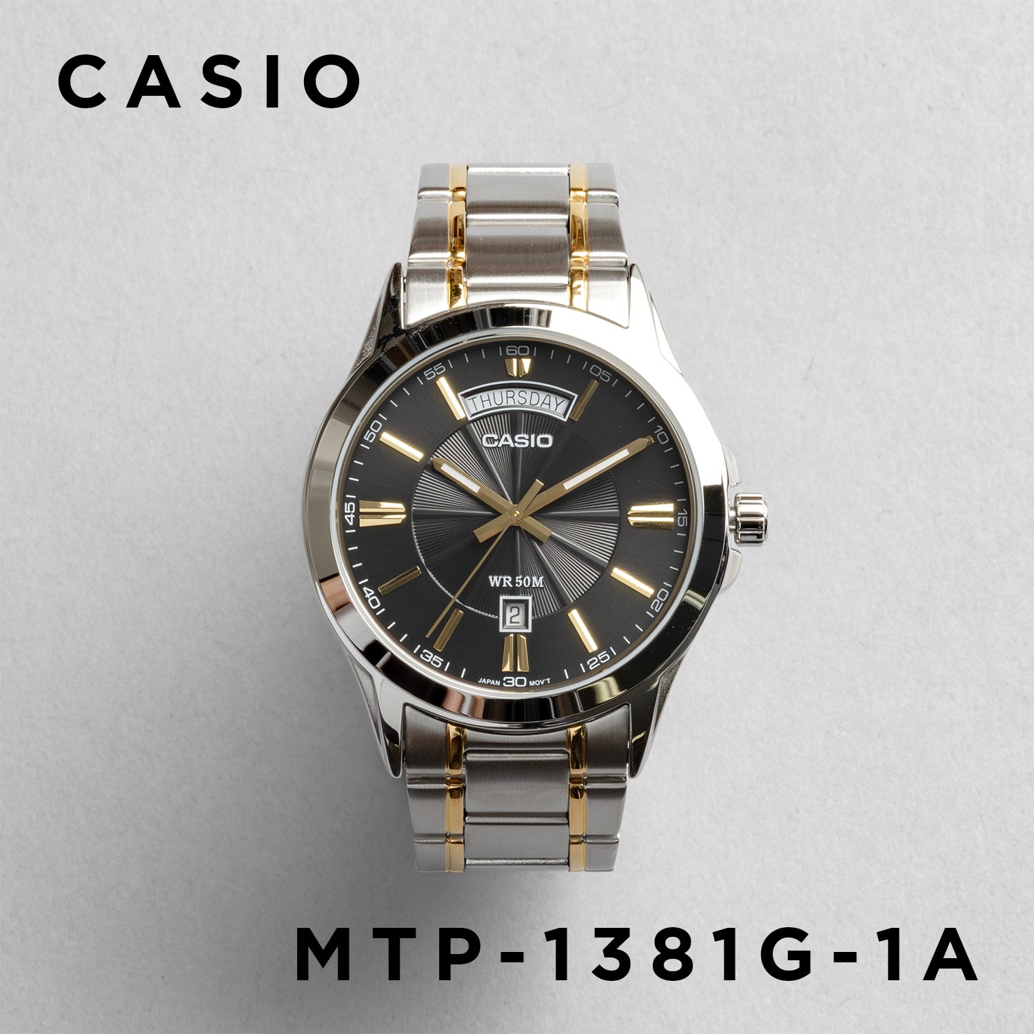 CASIO カシオ MTP-1381G-1A コンビ ブラック文字盤 アナログ メンズ 腕時計 正面