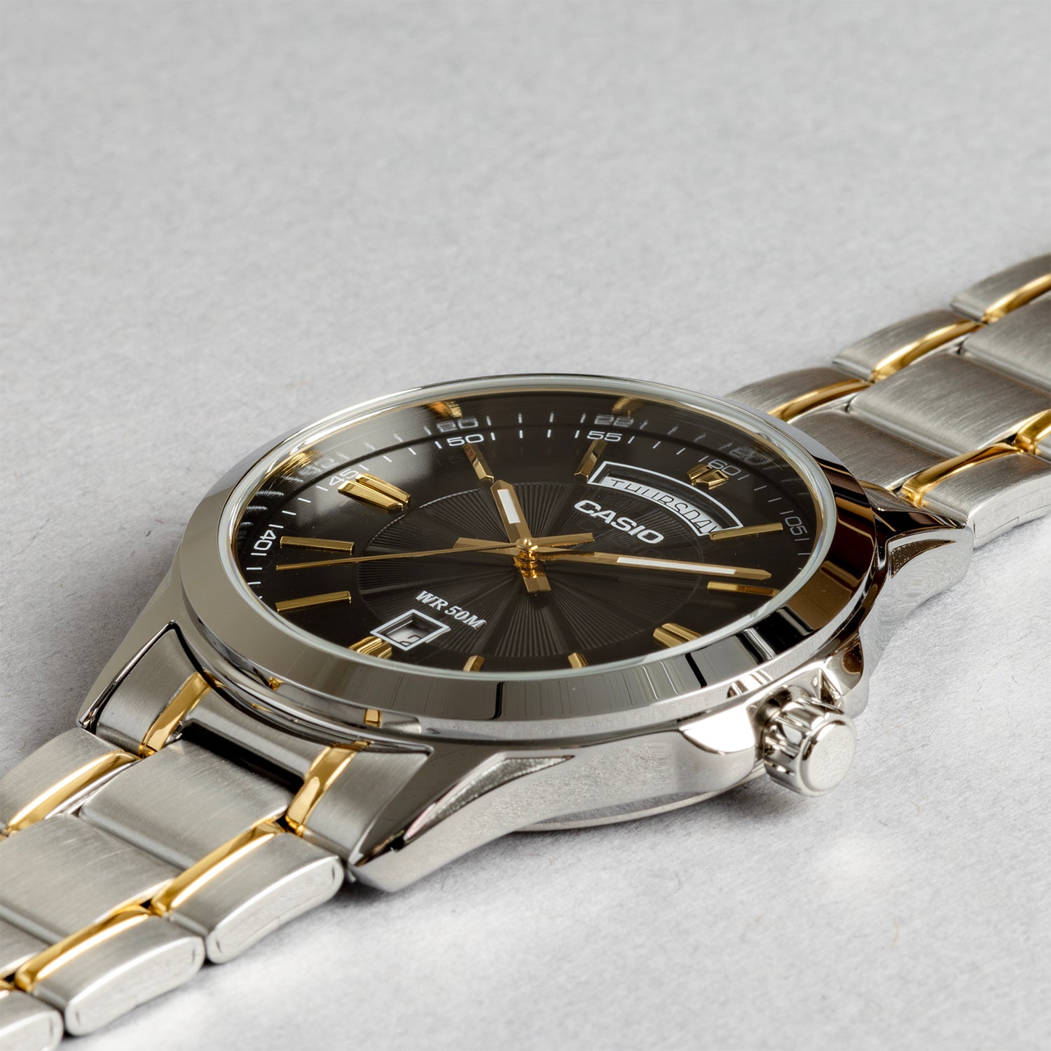 CASIO カシオ MTP-1381G-1A コンビ ブラック文字盤 アナログ メンズ 腕時計 斜め