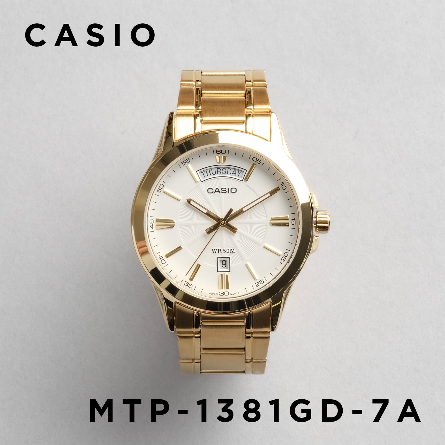 CASIO カシオ MTP-1381GD-7A ゴールド ホワイト文字盤 アナログ メンズ 腕時計 正面