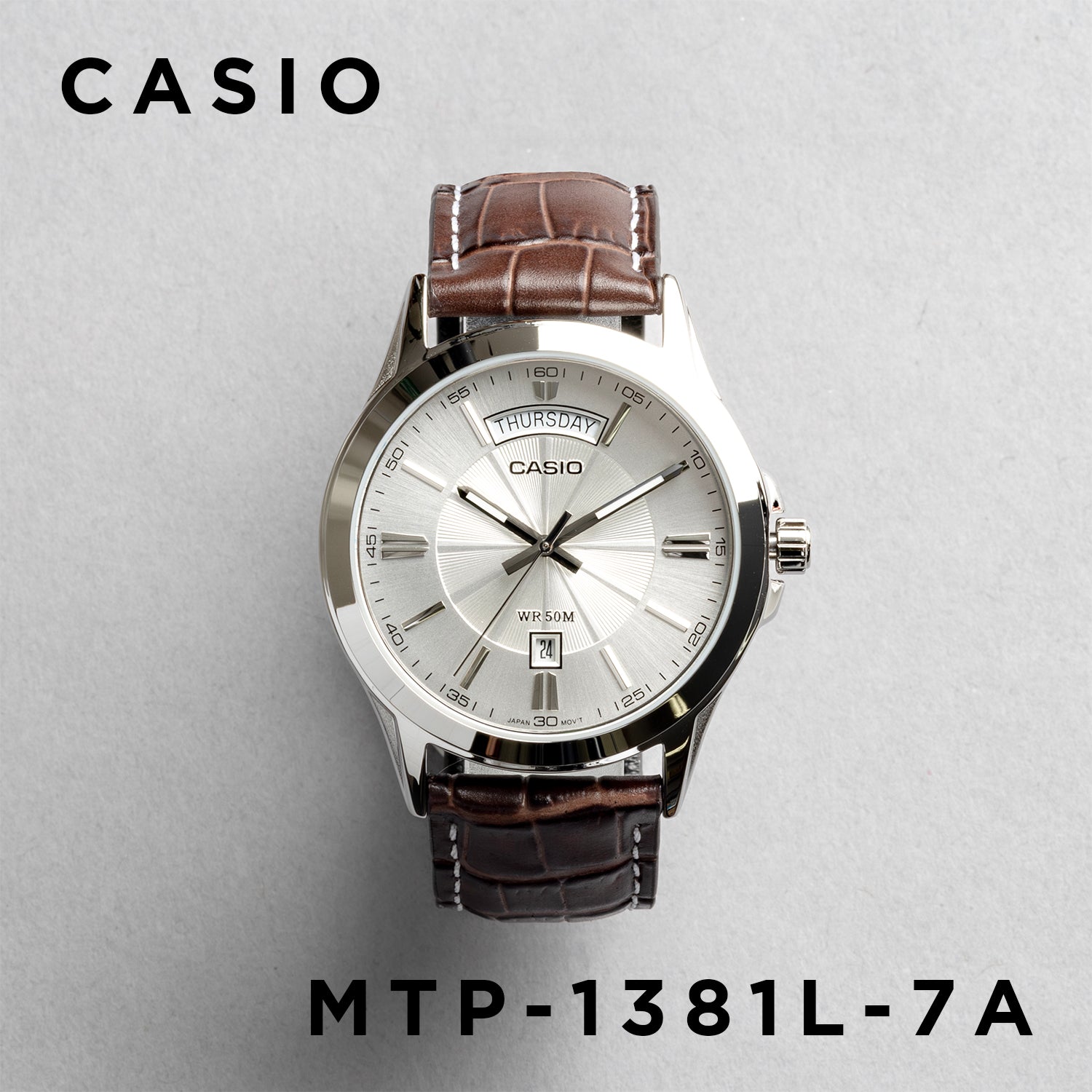 CASIO カシオ MTP-1381L-7A ブラウン シルバー文字盤 アナログ メンズ 腕時計 正面