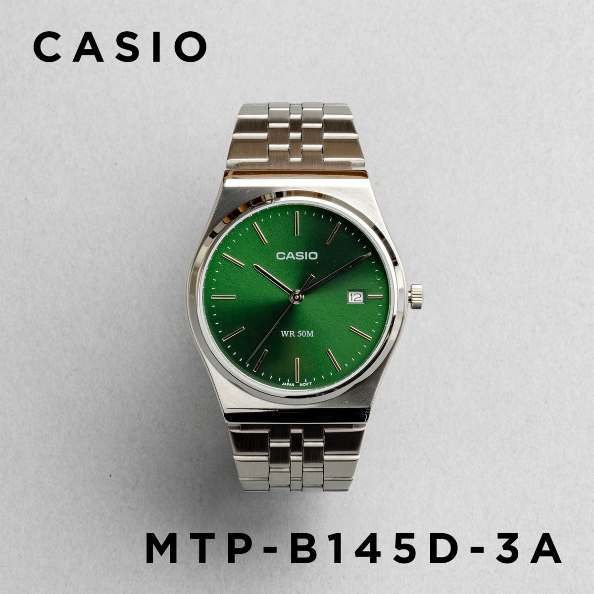 CASIO カシオ MTP-B145D-3A シルバー グリーン文字盤 アナログ メンズ 腕時計 正面