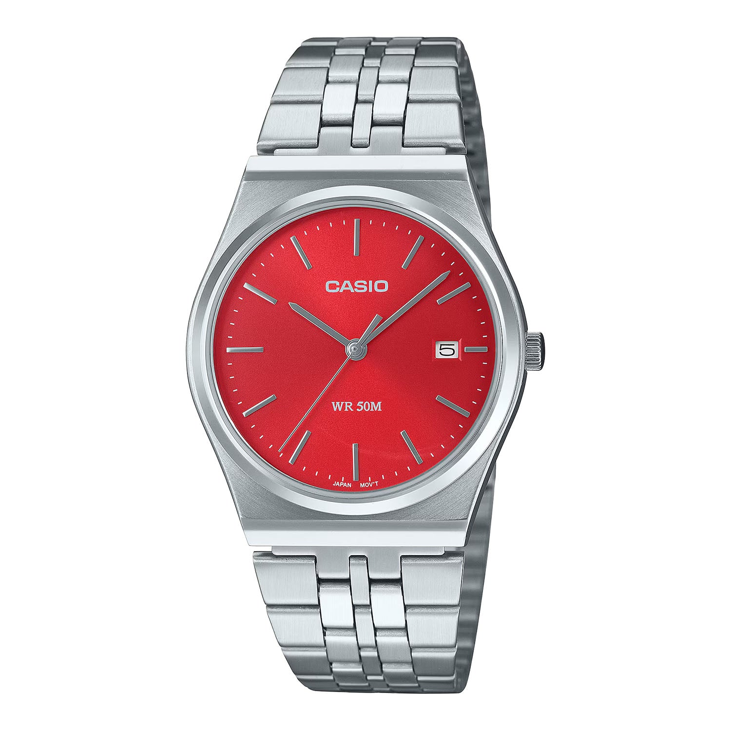 CASIO カシオ MTP-B145D-4A2 シルバー レッド文字盤 アナログ メンズ 腕時計