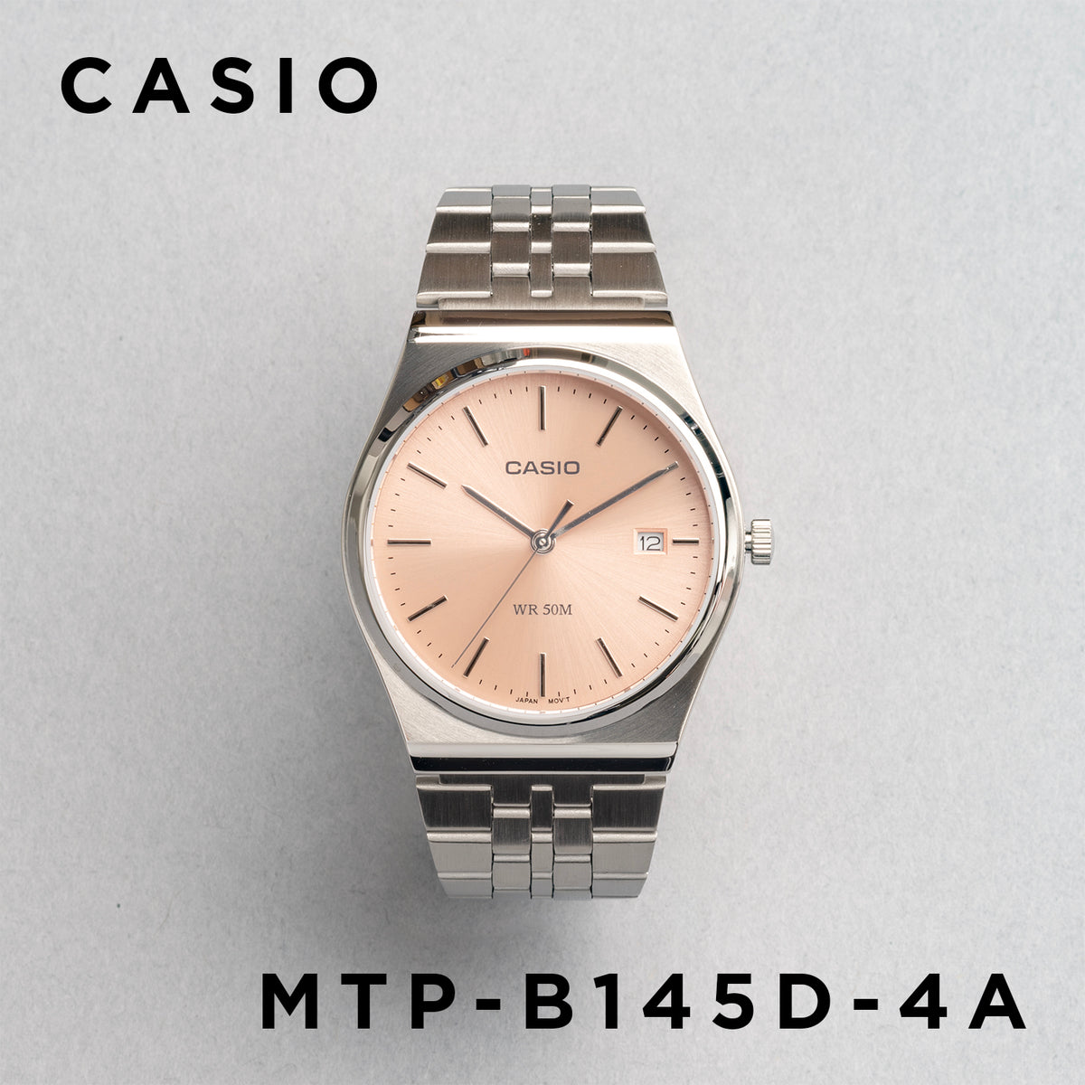 CASIO カシオ MTP-B145D-4A シルバー ピンク文字盤 アナログ メンズ 腕時計 正面