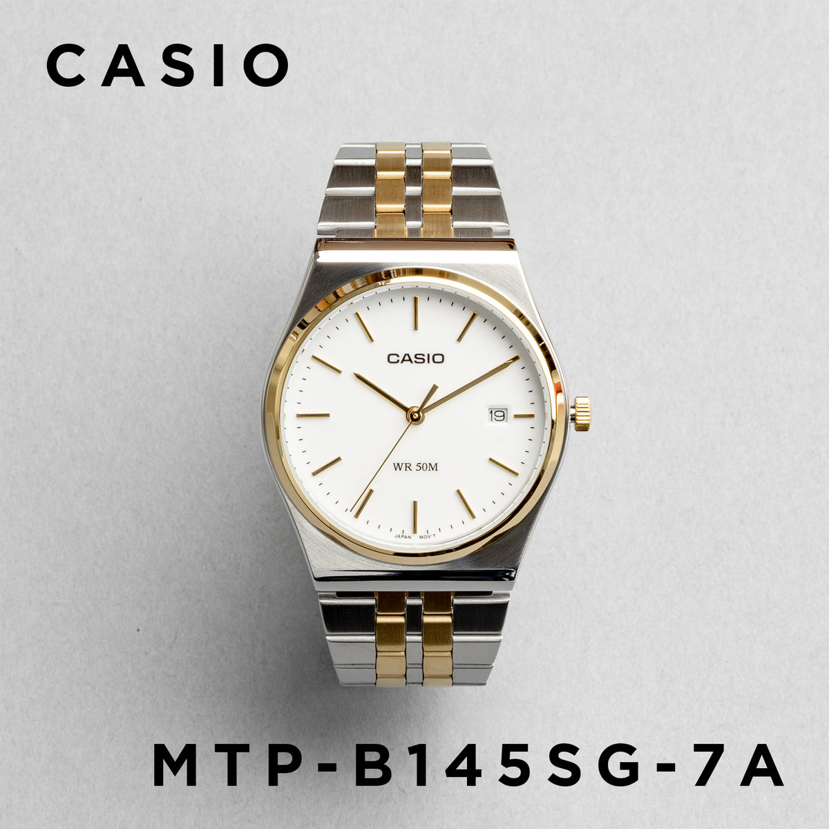 CASIO カシオ MTP-B145SG-7A シルバー ホワイト文字盤 アナログ メンズ 腕時計 正面