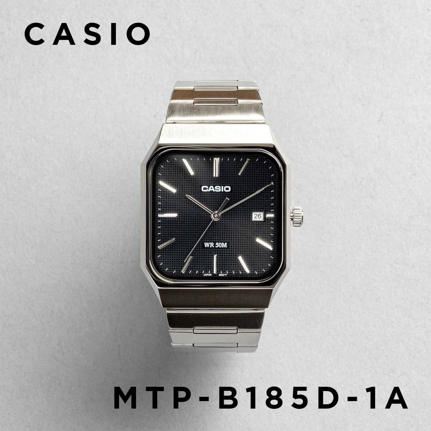 CASIO カシオ MTP-B185D-1A シルバー ブラック文字盤 アナログ メンズ 腕時計 正面