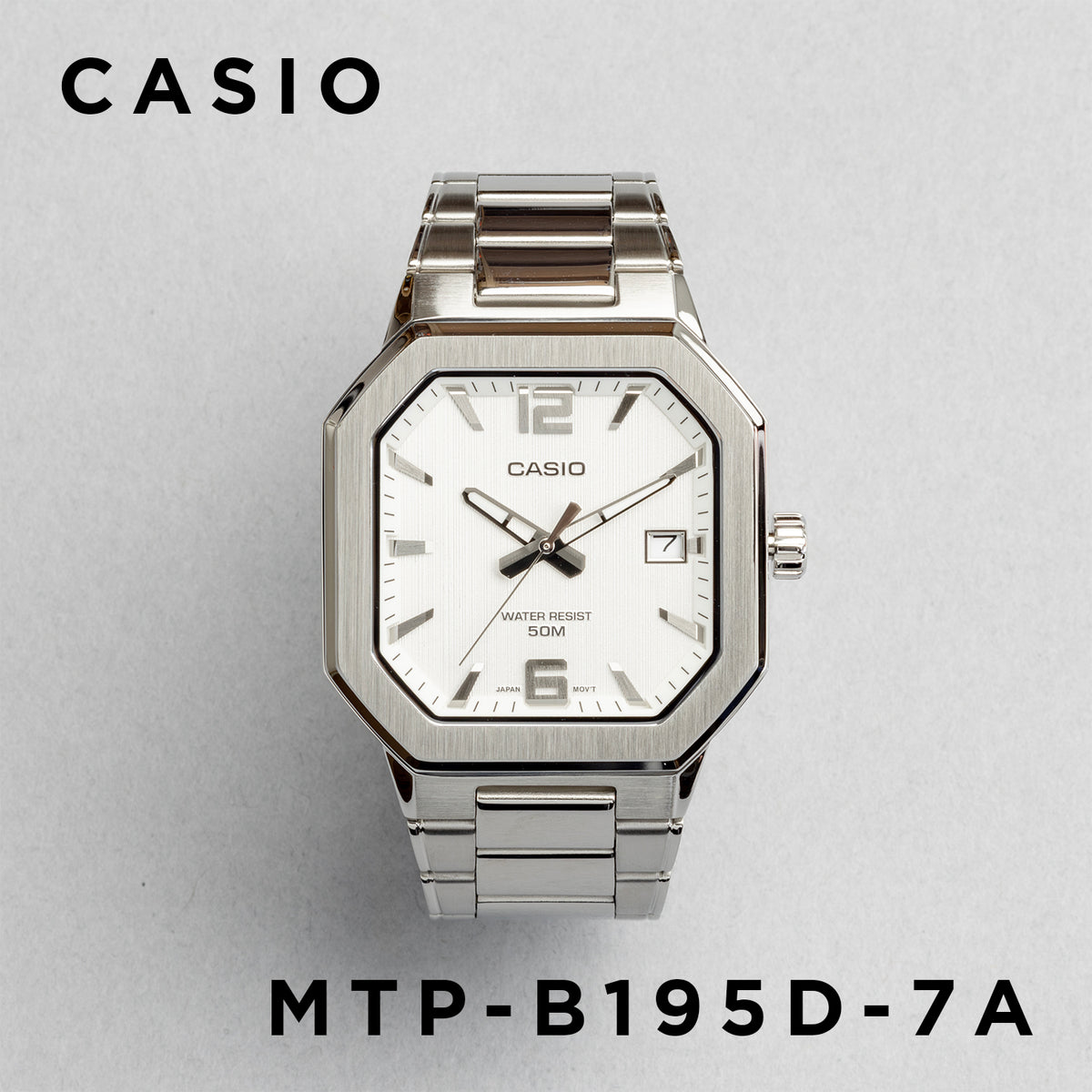 CASIO カシオ MTP-B195D-7A シルバー シルバー文字盤 アナログ メンズ 腕時計 正面