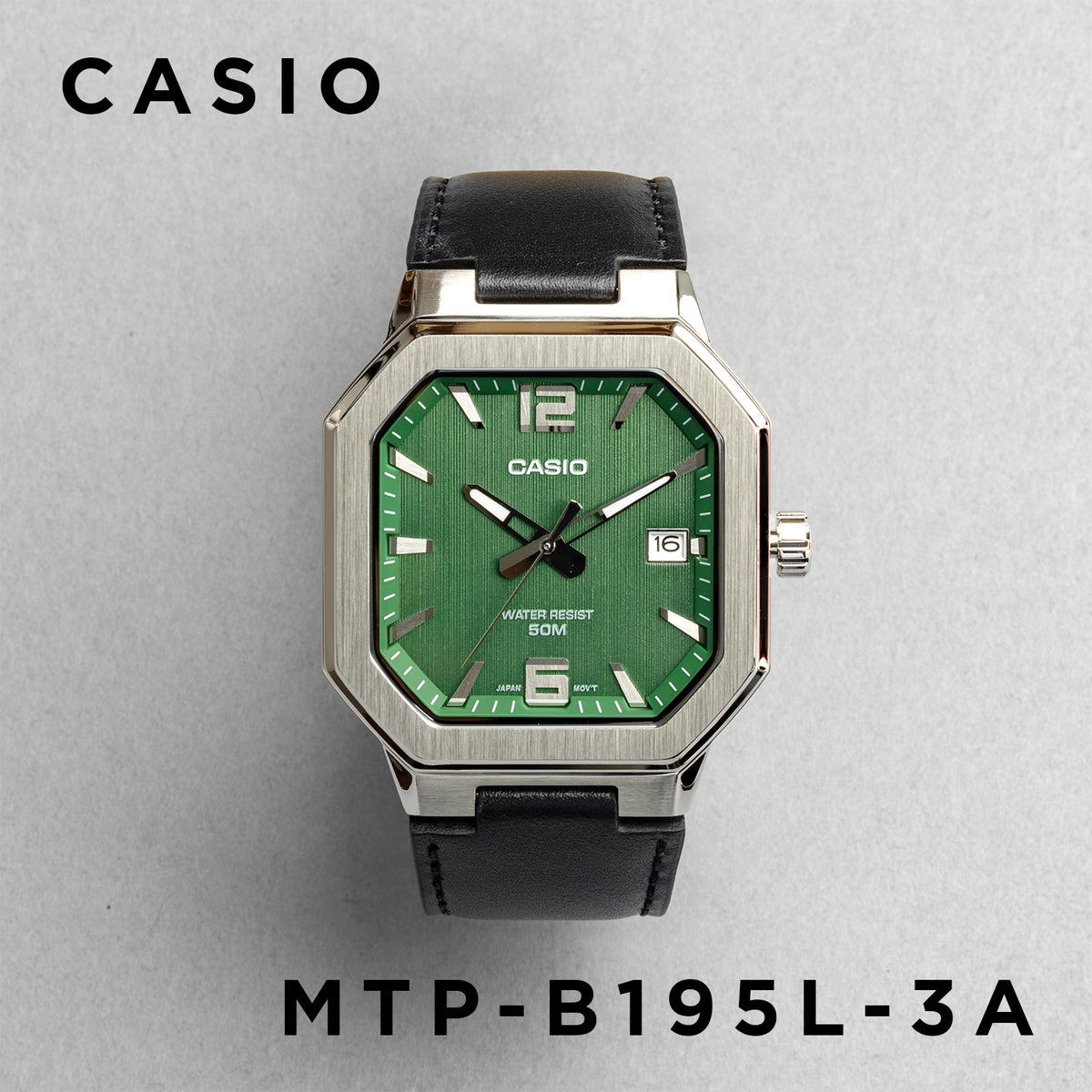 CASIO カシオ MTP-B195L-3A ブラック グリーン文字盤 アナログ メンズ 腕時計 正面