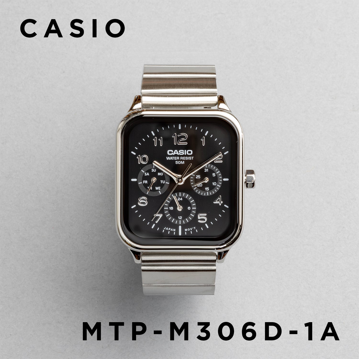 CASIO カシオ MTP-M306D-1A シルバー ブラック文字盤 アナログ メンズ 腕時計 正面