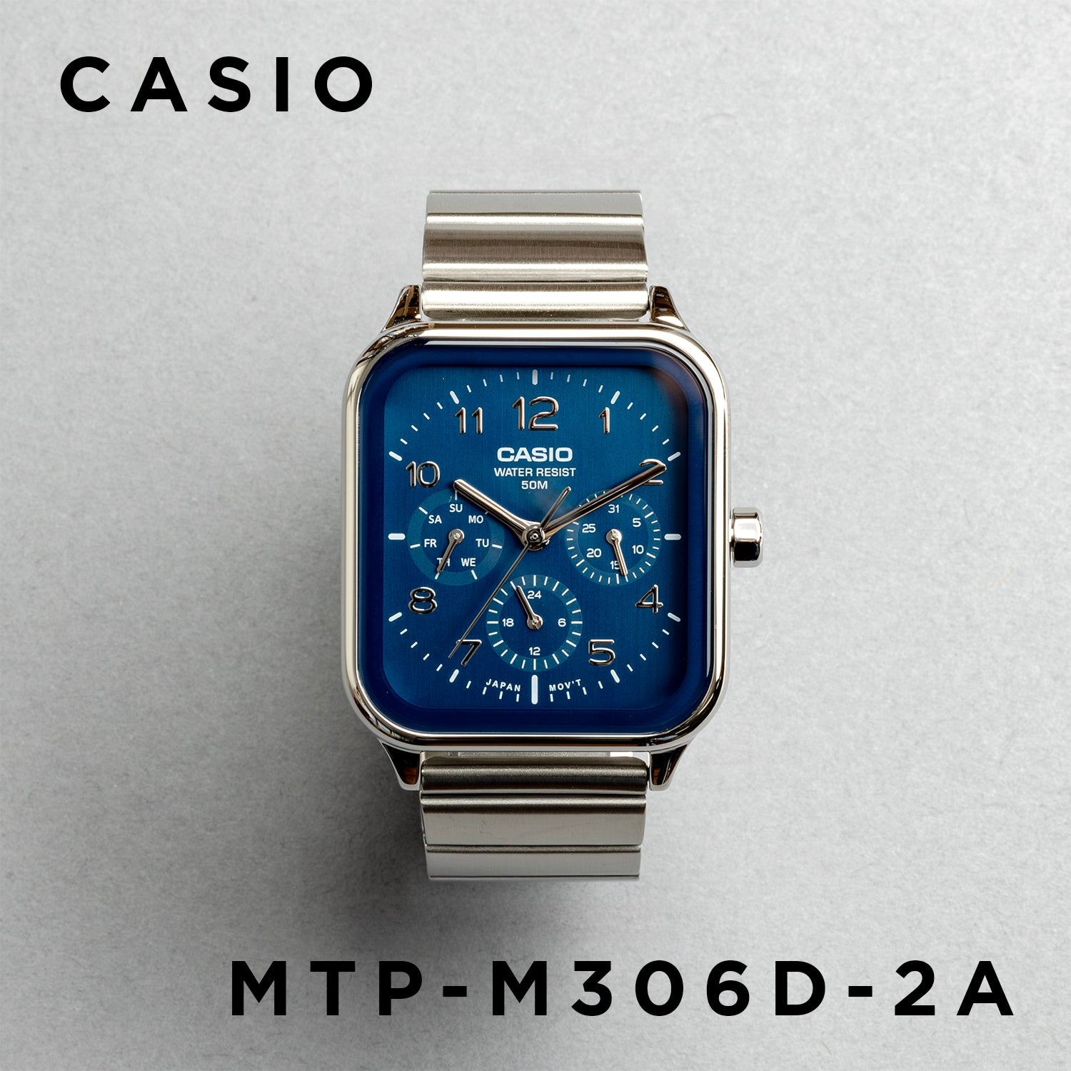 CASIO カシオ MTP-M306D-2A シルバー ブルー文字盤 アナログ メンズ 腕時計 正面