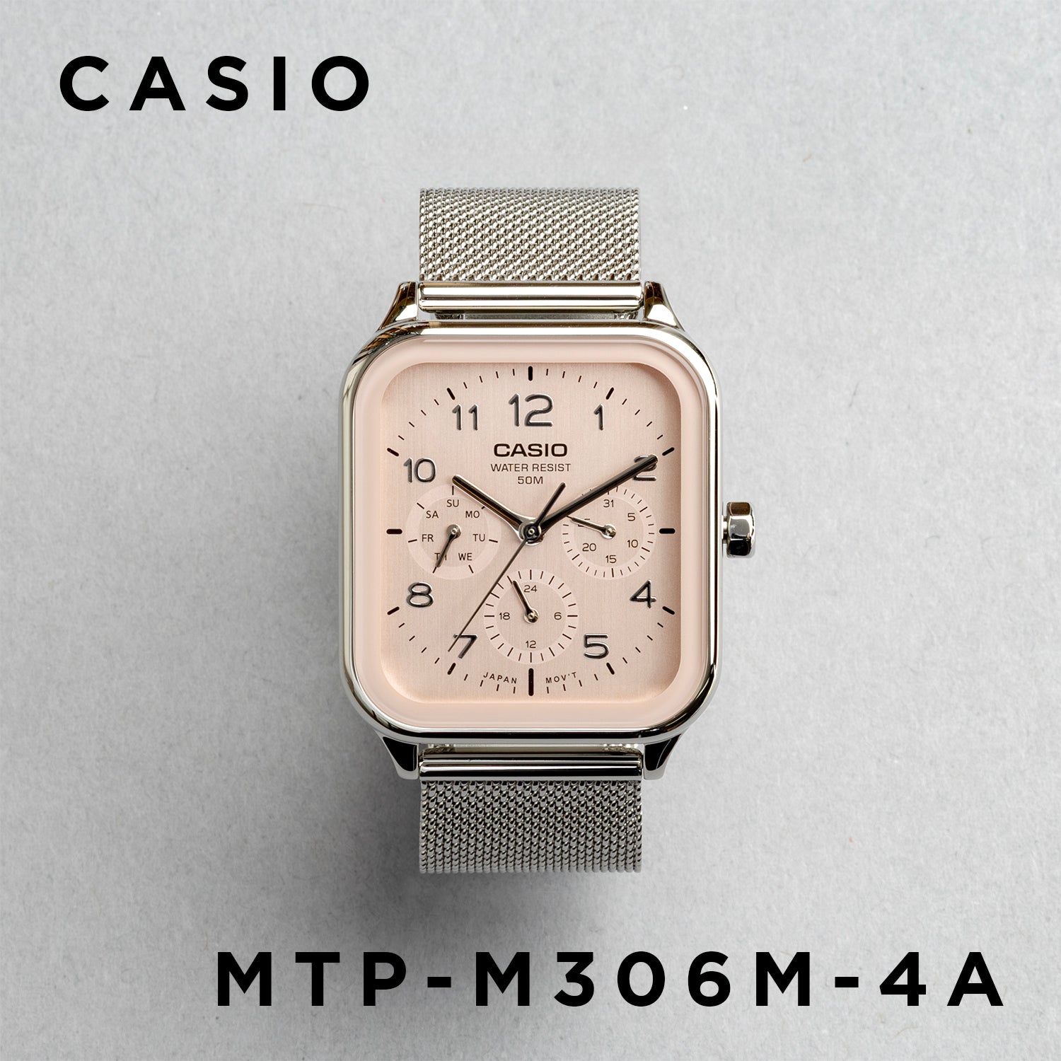 CASIO カシオ MTP-M306M-4A シルバー ピンク文字盤 アナログ メンズ 腕時計 正面