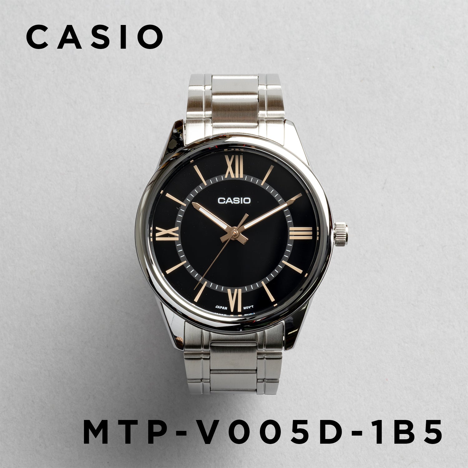 CASIO カシオ MTP-V005D-1B5 シルバー ブラック文字盤 アナログ メンズ 腕時計 正面