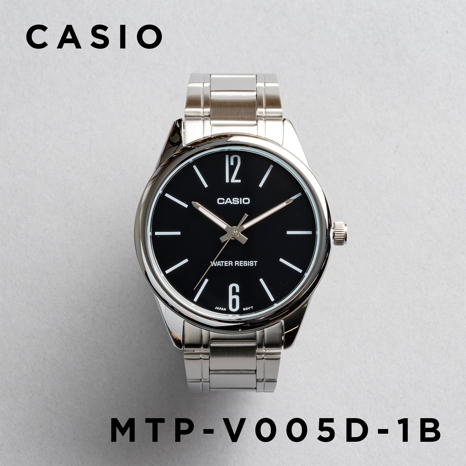 CASIO カシオ MTP-V005D-1B シルバー ブラック文字盤 アナログ メンズ 腕時計 正面