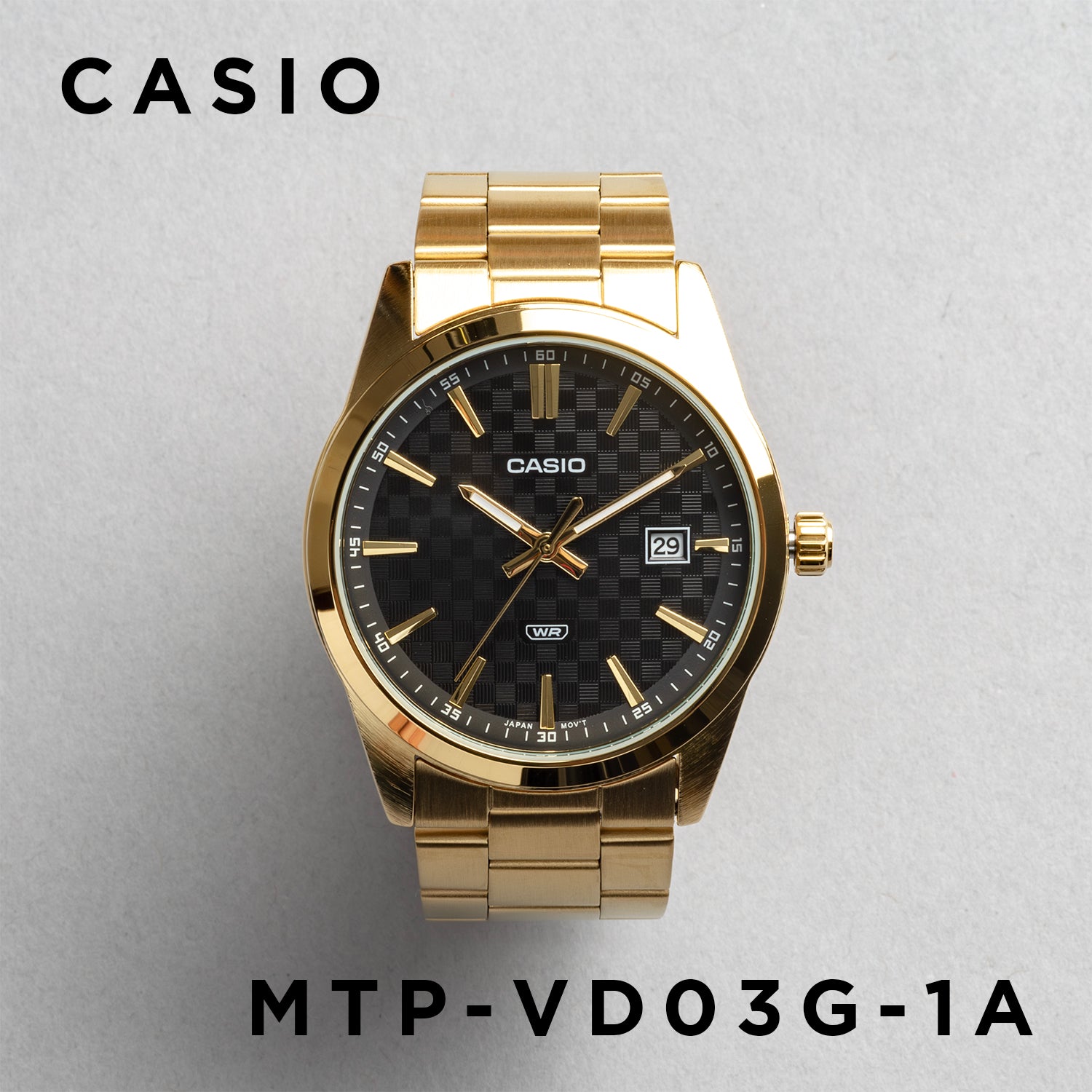CASIO カシオ MTP-VD03G-1A ゴールド ブラック文字盤 アナログ メンズ 腕時計 正面
