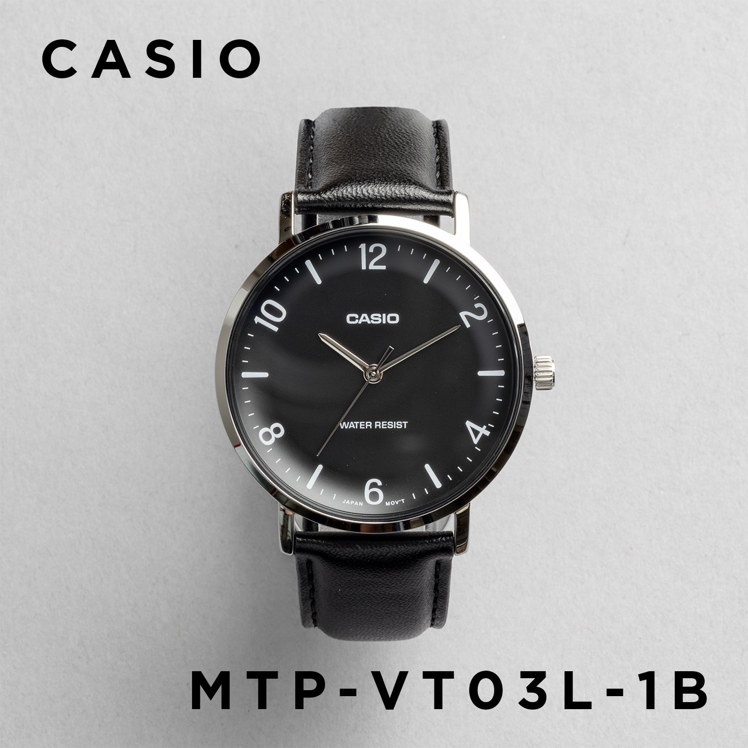 CASIO カシオ MTP-VT03L-1B ブラック ブラック文字盤 アナログ メンズ 腕時計 正面