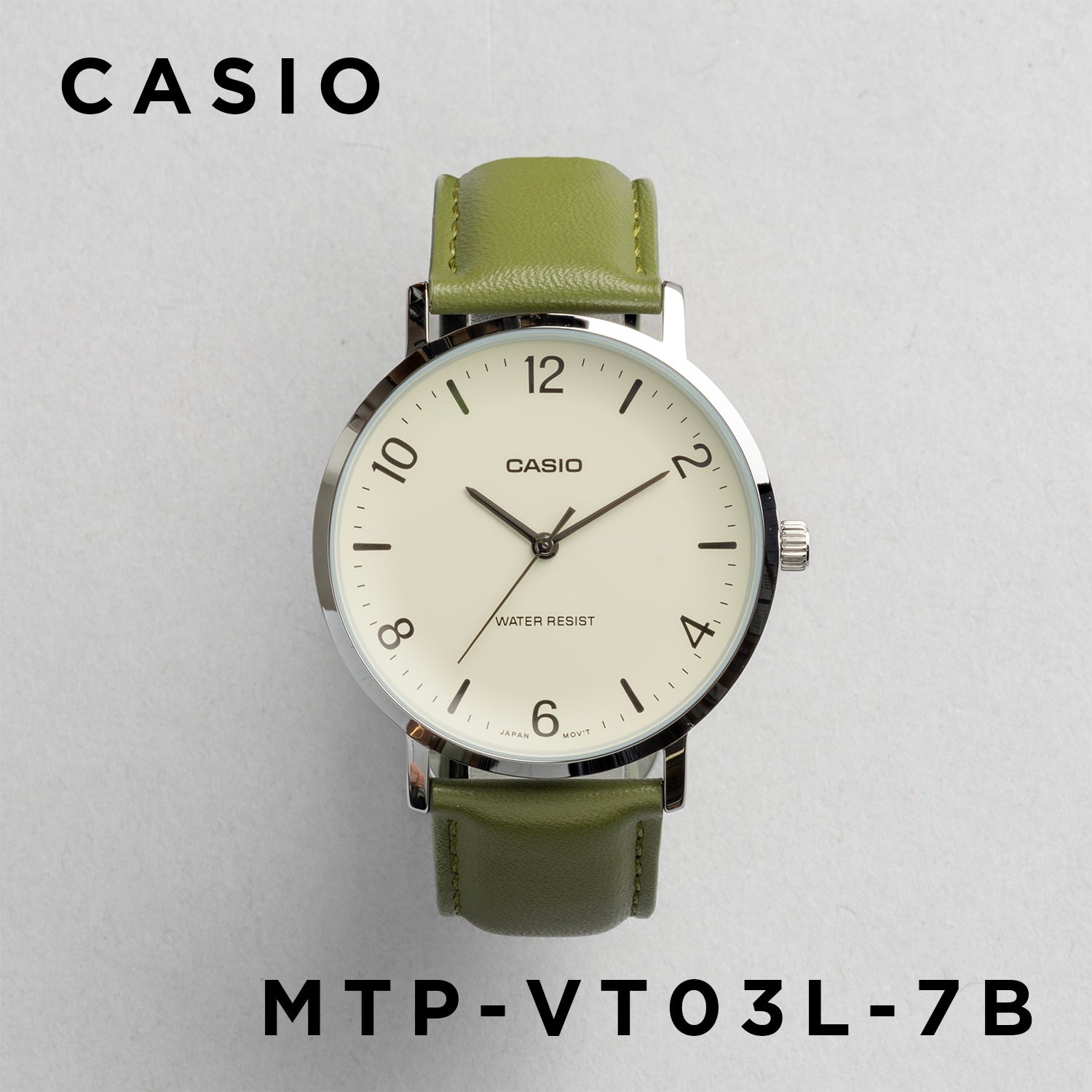 CASIO カシオ MTP-VT03L-7B グリーン ベージュ文字盤 アナログ メンズ 腕時計 正面