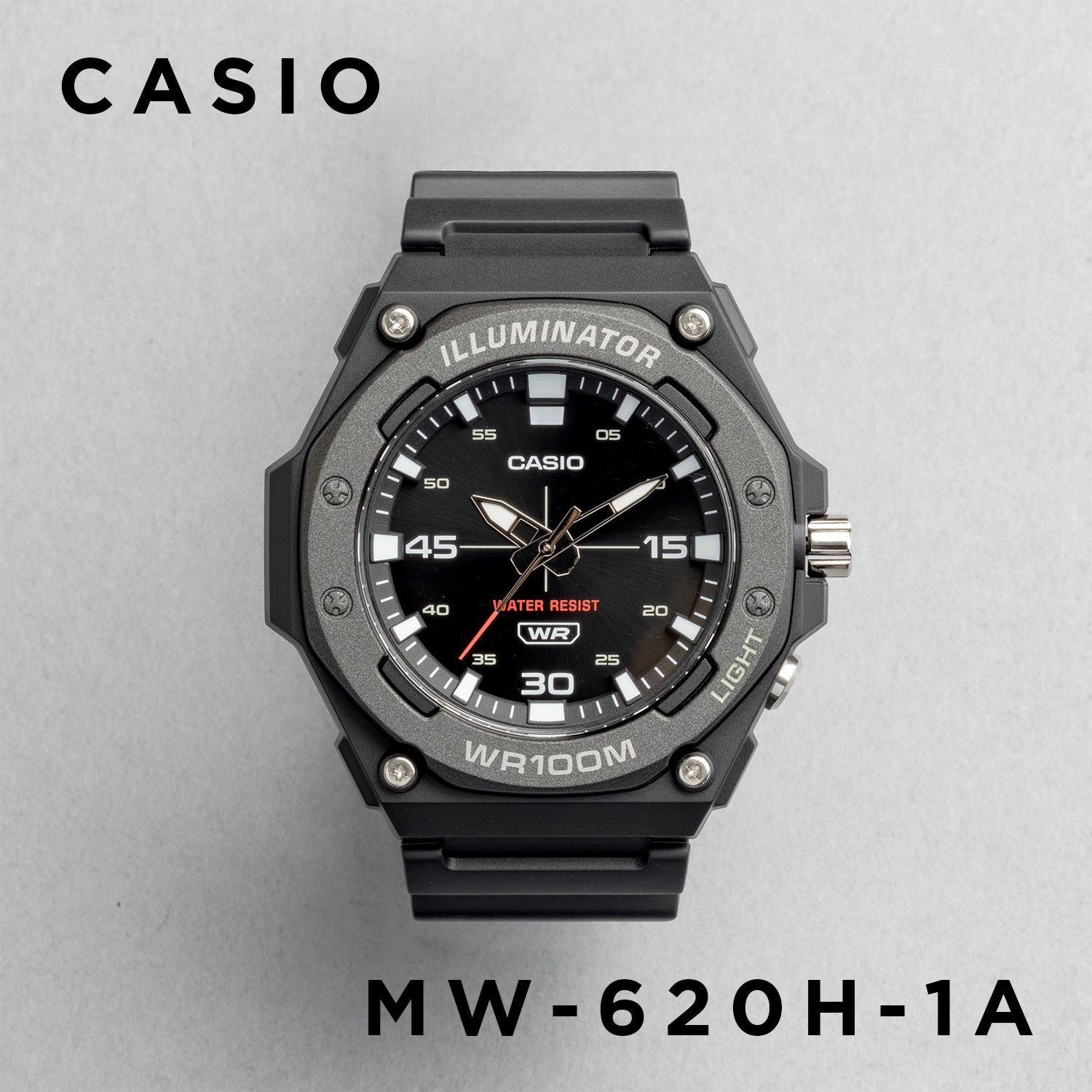 CASIO カシオ MW-620H-1A ブラック ブラック文字盤 アナログ メンズ 腕時計 正面