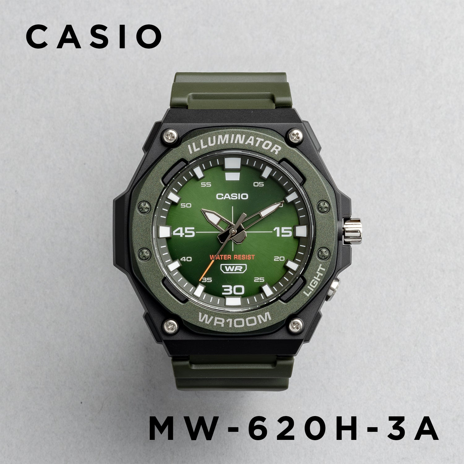 CASIO カシオ MW-620H-3A カーキ グリーン文字盤 アナログ メンズ 腕時計 正面