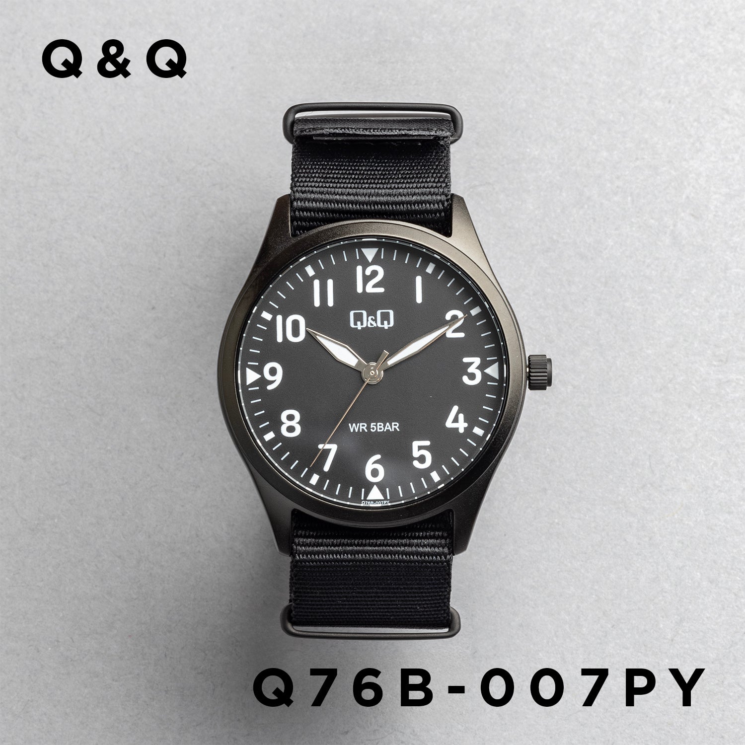 Q&Q QQ Q76B-007PY ブラック ブラック文字盤 アナログ メンズ 腕時計 正面