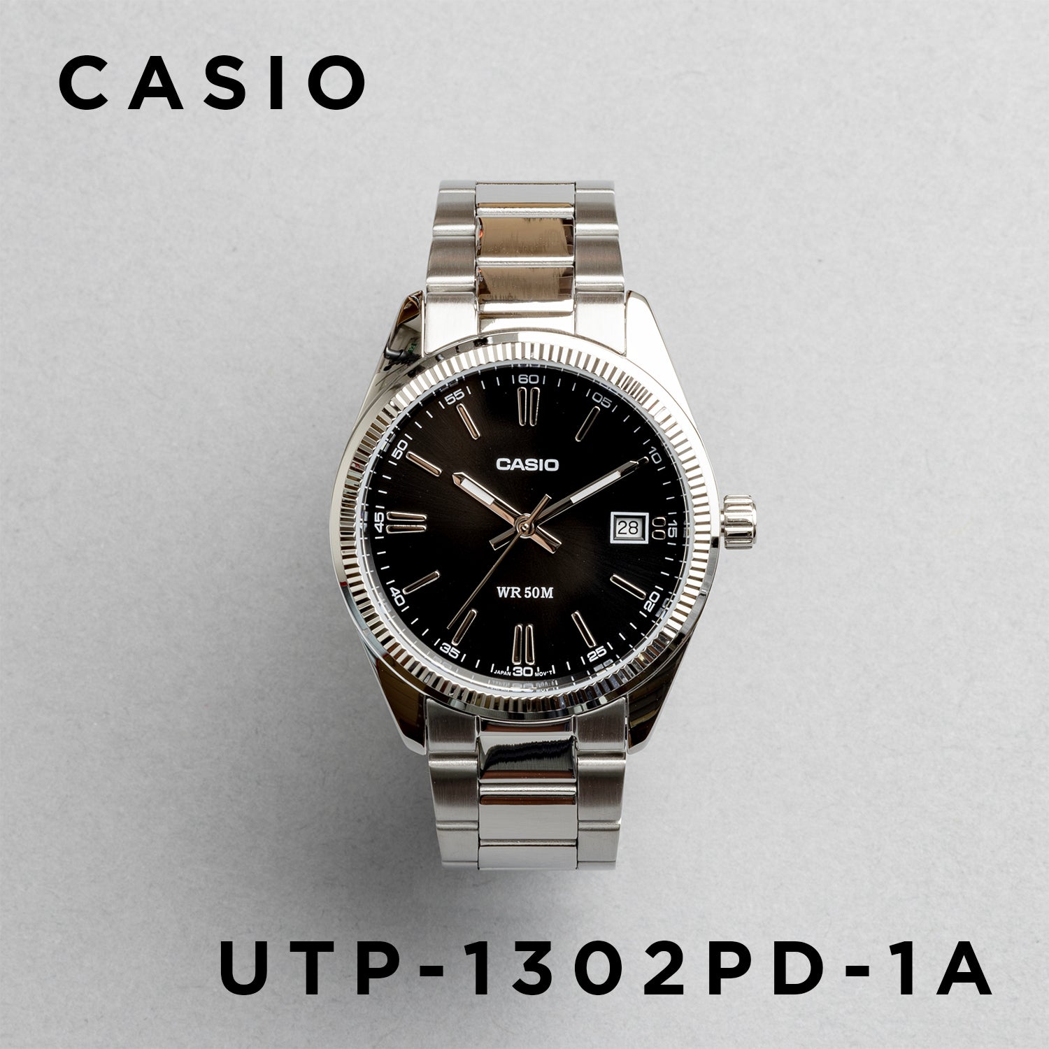 CASIO カシオ UTP-1302PD-1A シルバー ブラック文字盤 アナログ ユニセックス 腕時計 正面