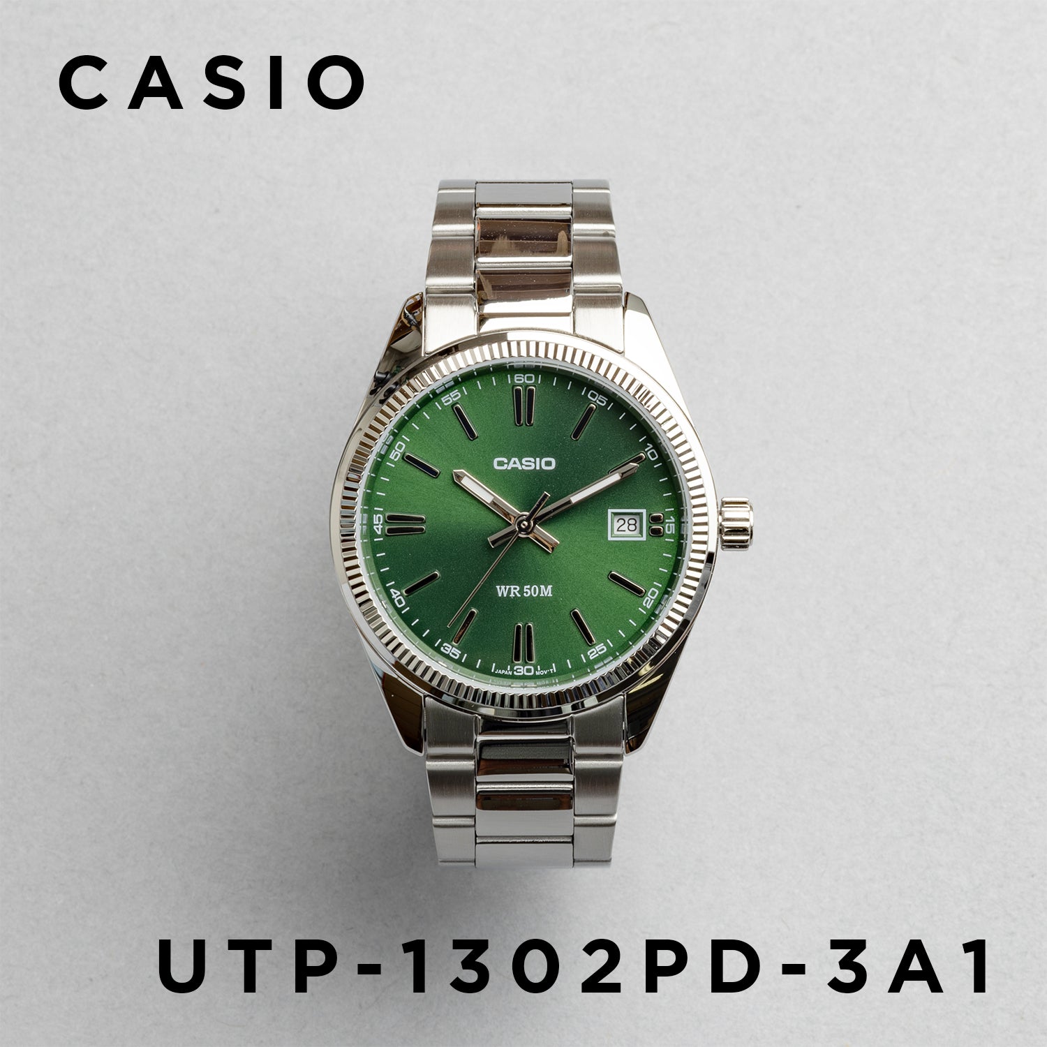 CASIO カシオ UTP-1302PD-3A1 シルバー グリーン文字盤 アナログ ユニセックス 腕時計 正面