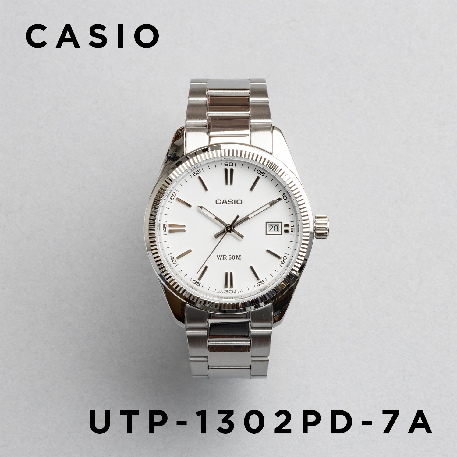 CASIO カシオ UTP-1302PD-7A シルバー ホワイト文字盤 アナログ ユニセックス 腕時計 正面