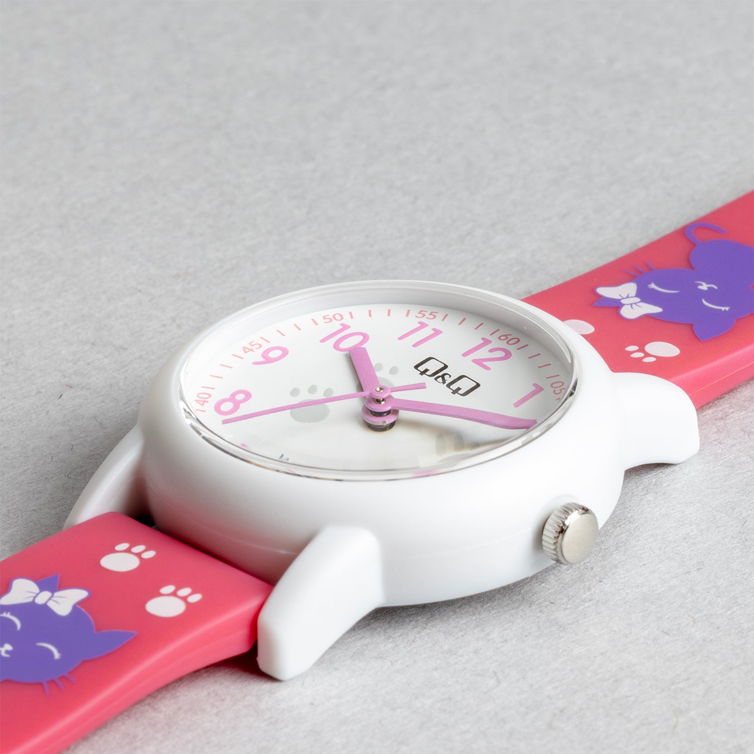 Q&Q QQ V23A-001VY ピンク ホワイト文字盤 アナログ キッズ 腕時計 斜め