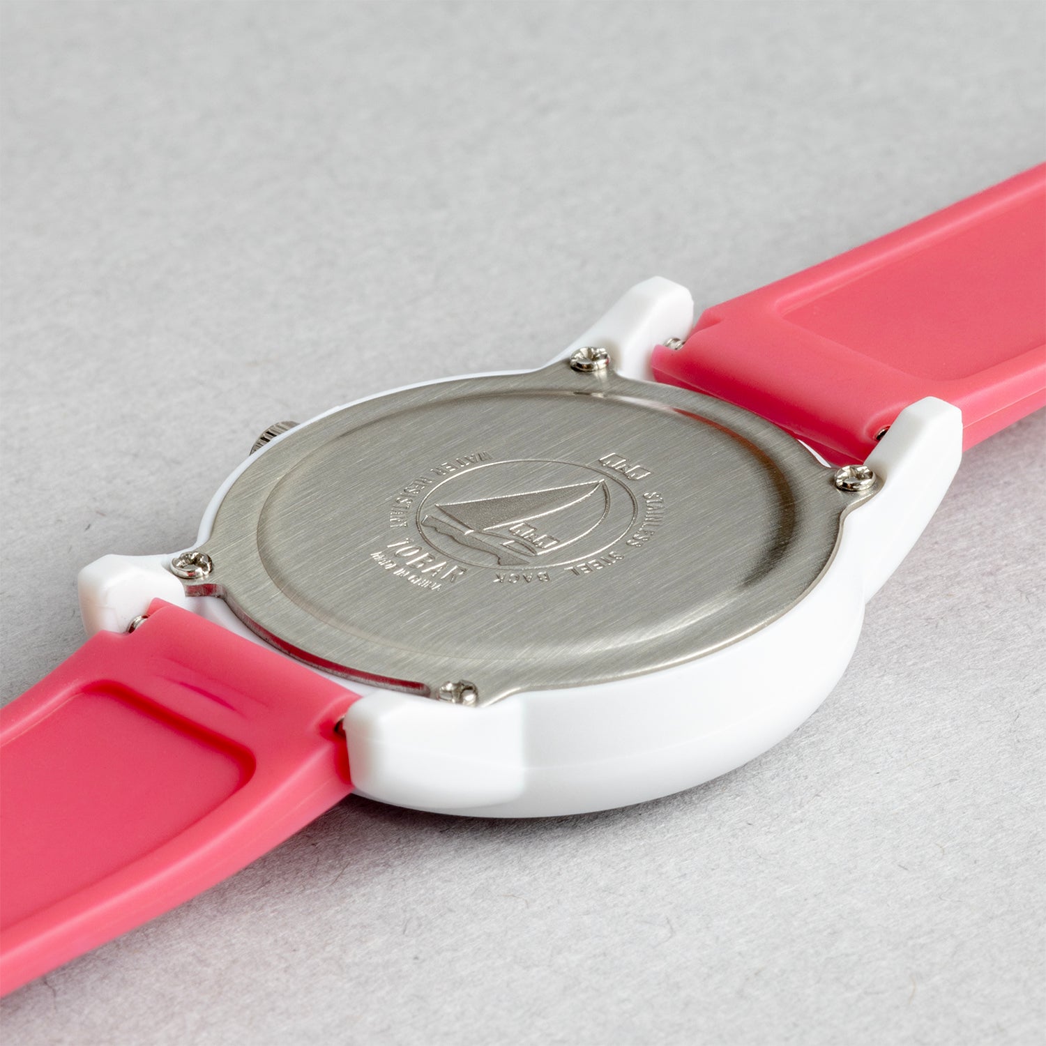 Q&Q QQ V23A-001VY ピンク ホワイト文字盤 アナログ キッズ 腕時計 ケースバック