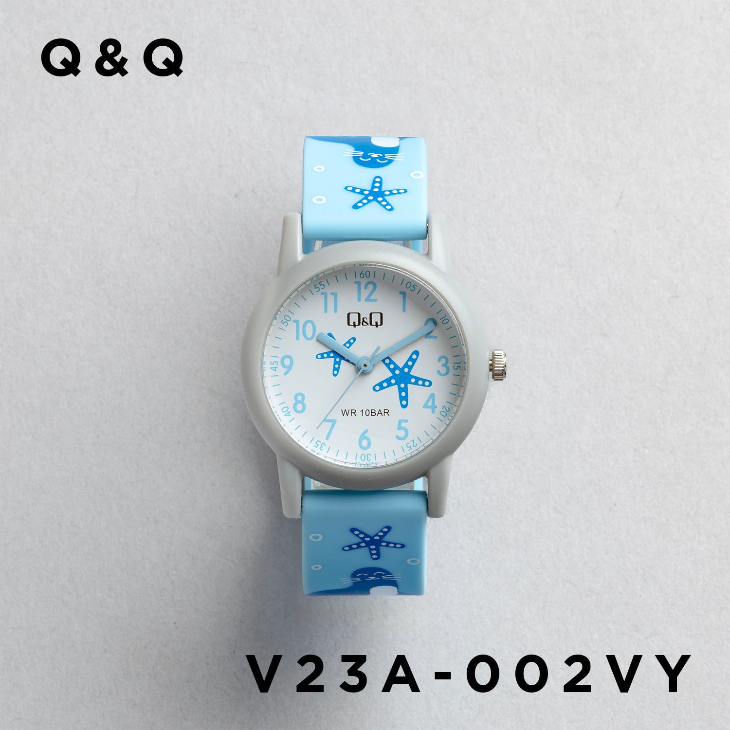 Q&Q QQ V23A-002VY ブルー ホワイト文字盤 アナログ キッズ 腕時計 正面