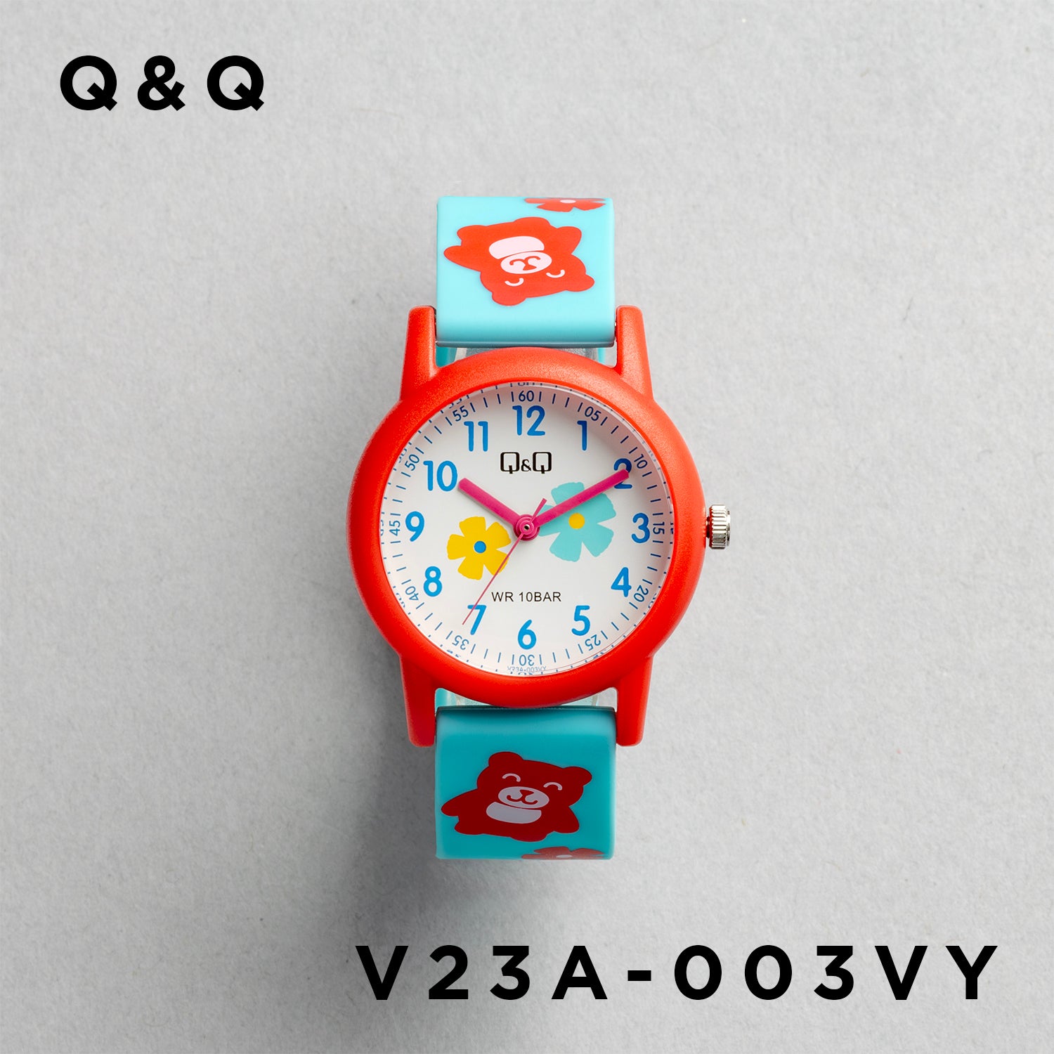 Q&Q QQ V23A-003VY ブルー ホワイト文字盤 アナログ キッズ 腕時計 正面